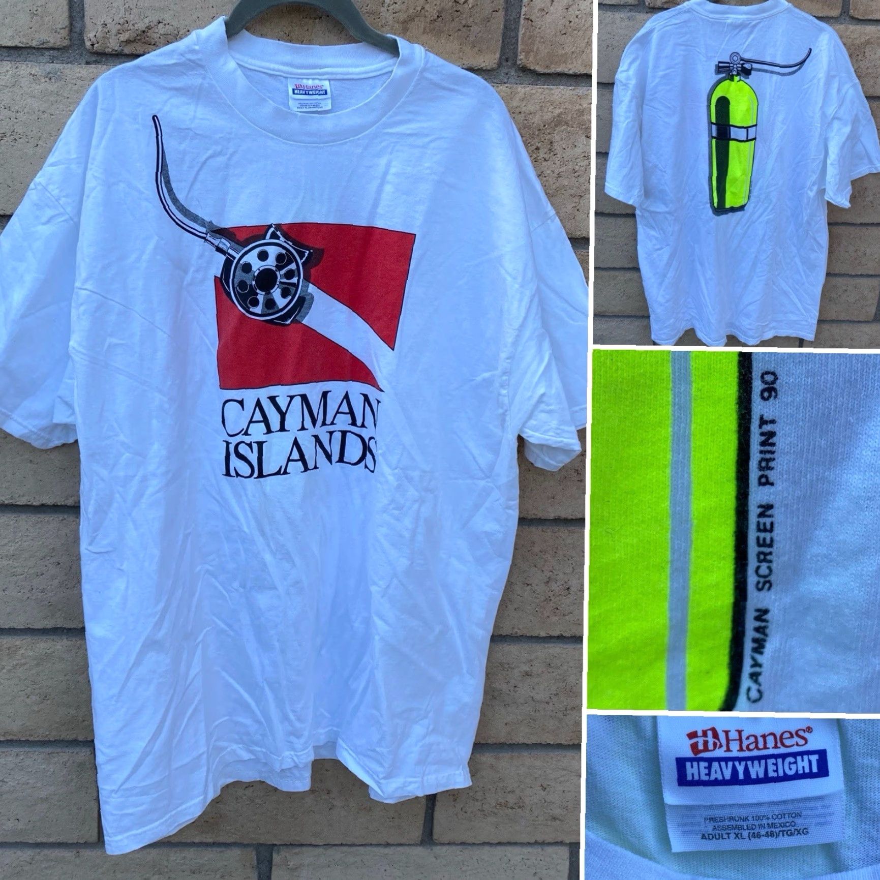 Hanes Vintage Hanes T Shirt Scuba Neon 90s Graphic White Cotton XL Men Size US XL / EU 56 / 4 - 2 Thumbnail