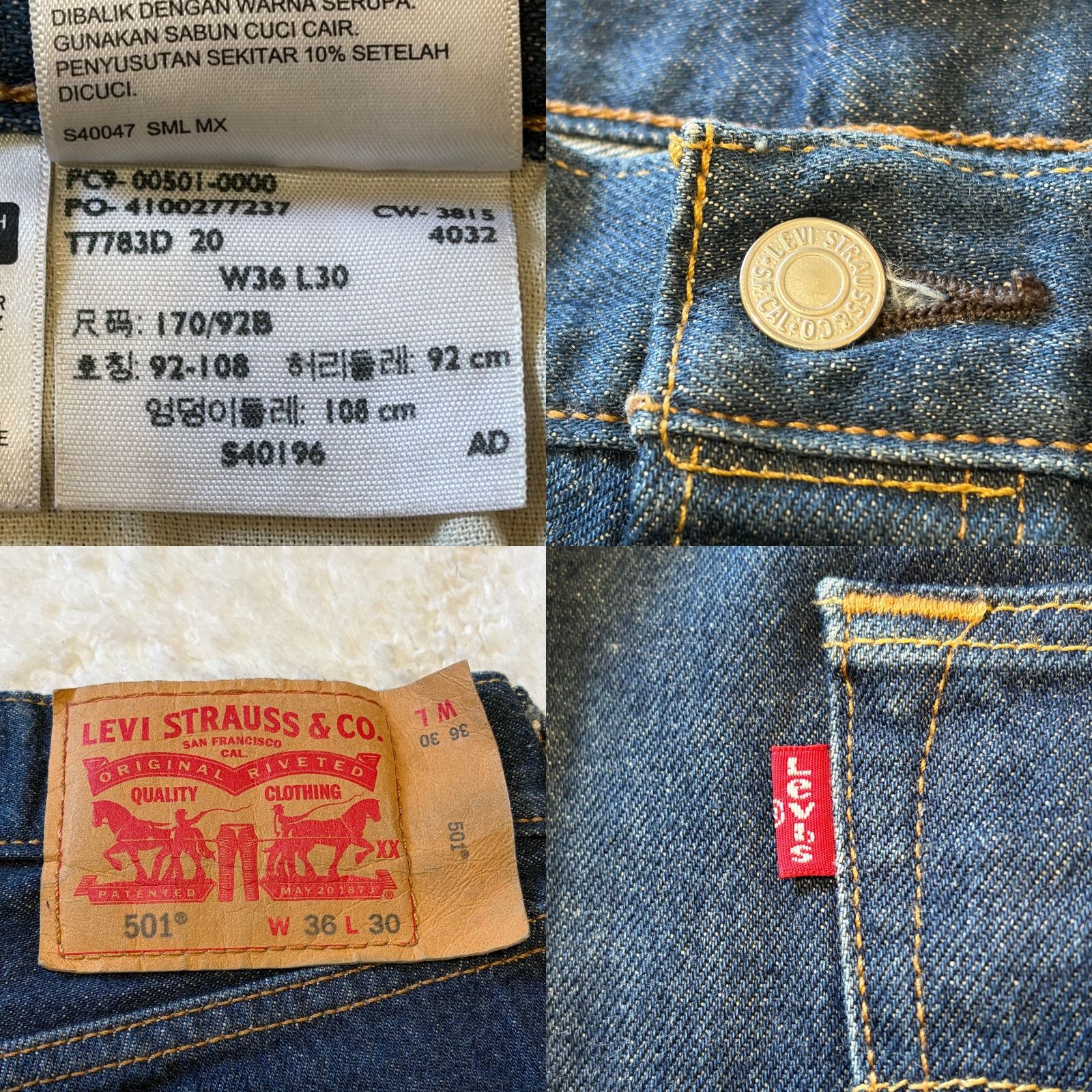 Levi's Levi's 501 Jeans Mens 36 x 30 Regular Straight Denim Blue Shrink-To-Fit Button Fly 5-Pocket Size US 36 / EU 52 - 8 Thumbnail