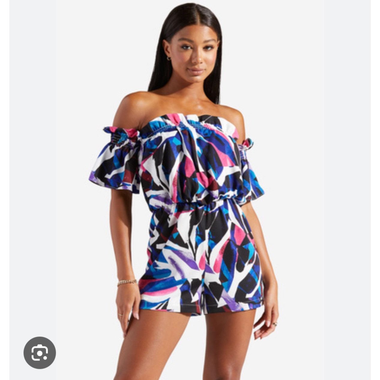 Other Shoedazzle Off-Shoulder Abstract Print Romper Small Size 28" / US 6 / IT 42 - 1 Thumbnail