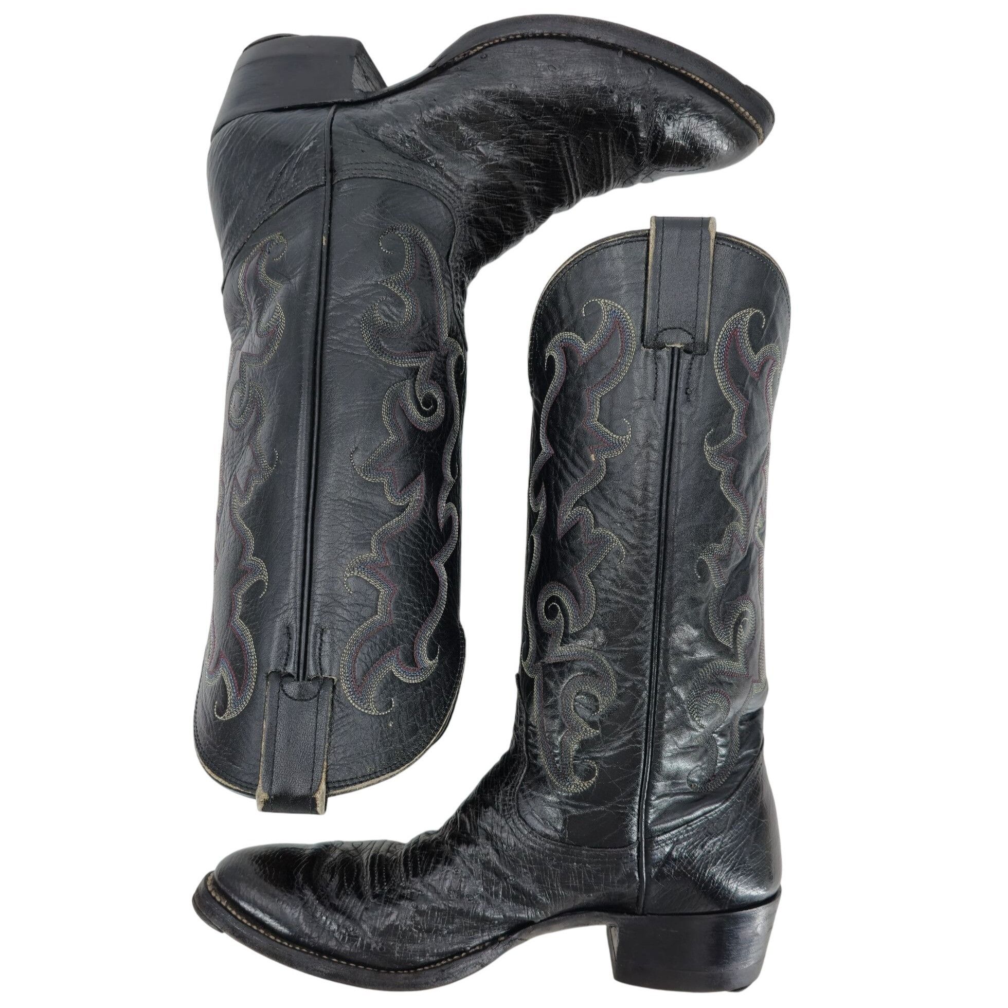 Nocona Boots Vintage Nocona Exotic Black Ostrich Leather Cowboy Boots 8.5 Size US 8.5 / EU 41-42 - 5 Thumbnail