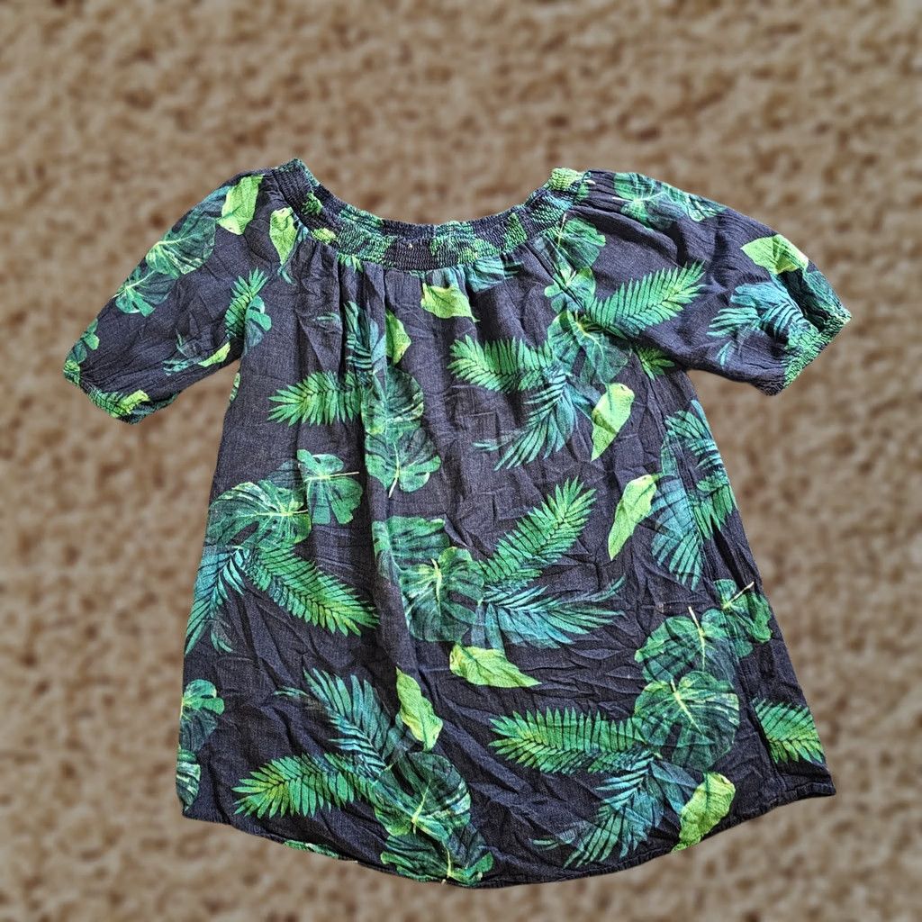 Old Navy Old Navy Top Shirt 2X Black Linen Blend Off Shoulder Tropical Leaves Blouse Women SLIM OFF SHOULDER Vintage: No Size XXL / US 16-18 / IT 52-54 - 1 Thumbnail