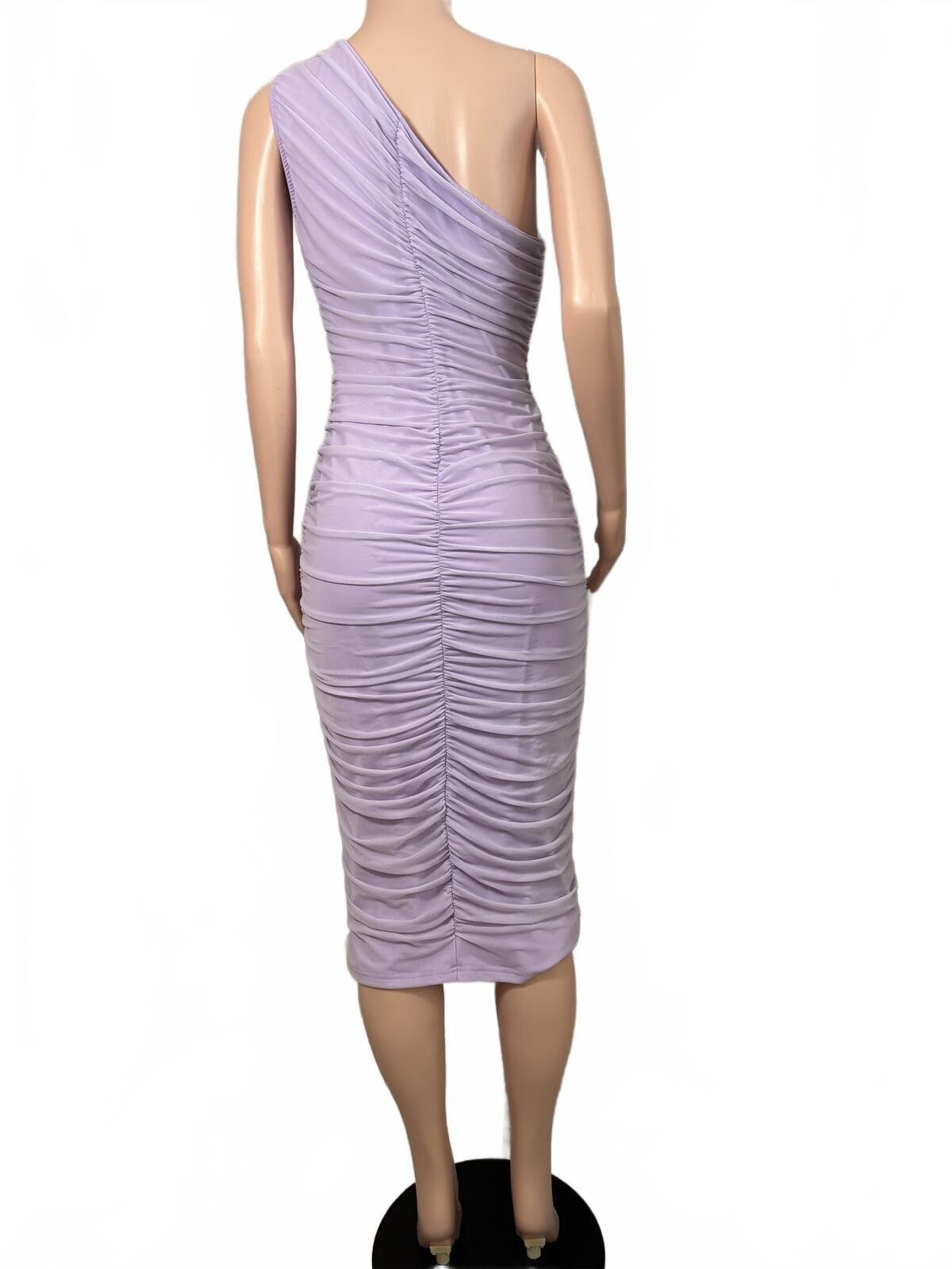 The Unbranded Brand One-Shoulder Ruched Midi Dress in Light Purple XL Size XL / US 12-14 / IT 48-50 - 5 Thumbnail