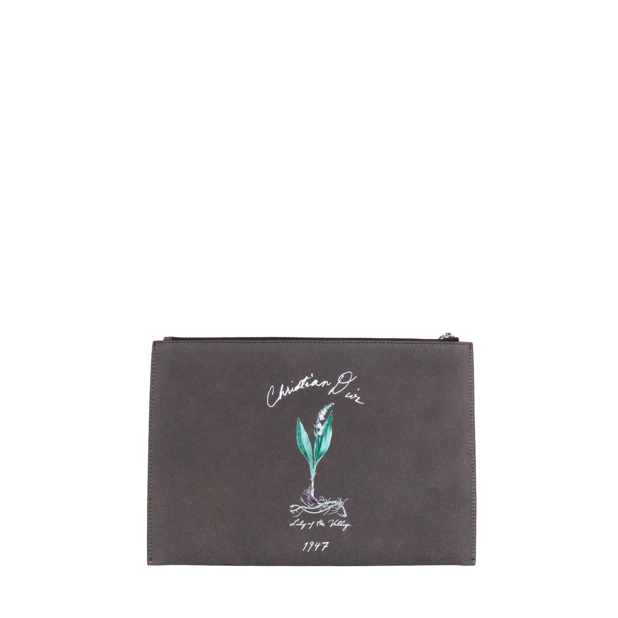 Dior DIOR - Lily of the Valley Dior clutch in gray grained leather Size ONE SIZE - 1 Thumbnail