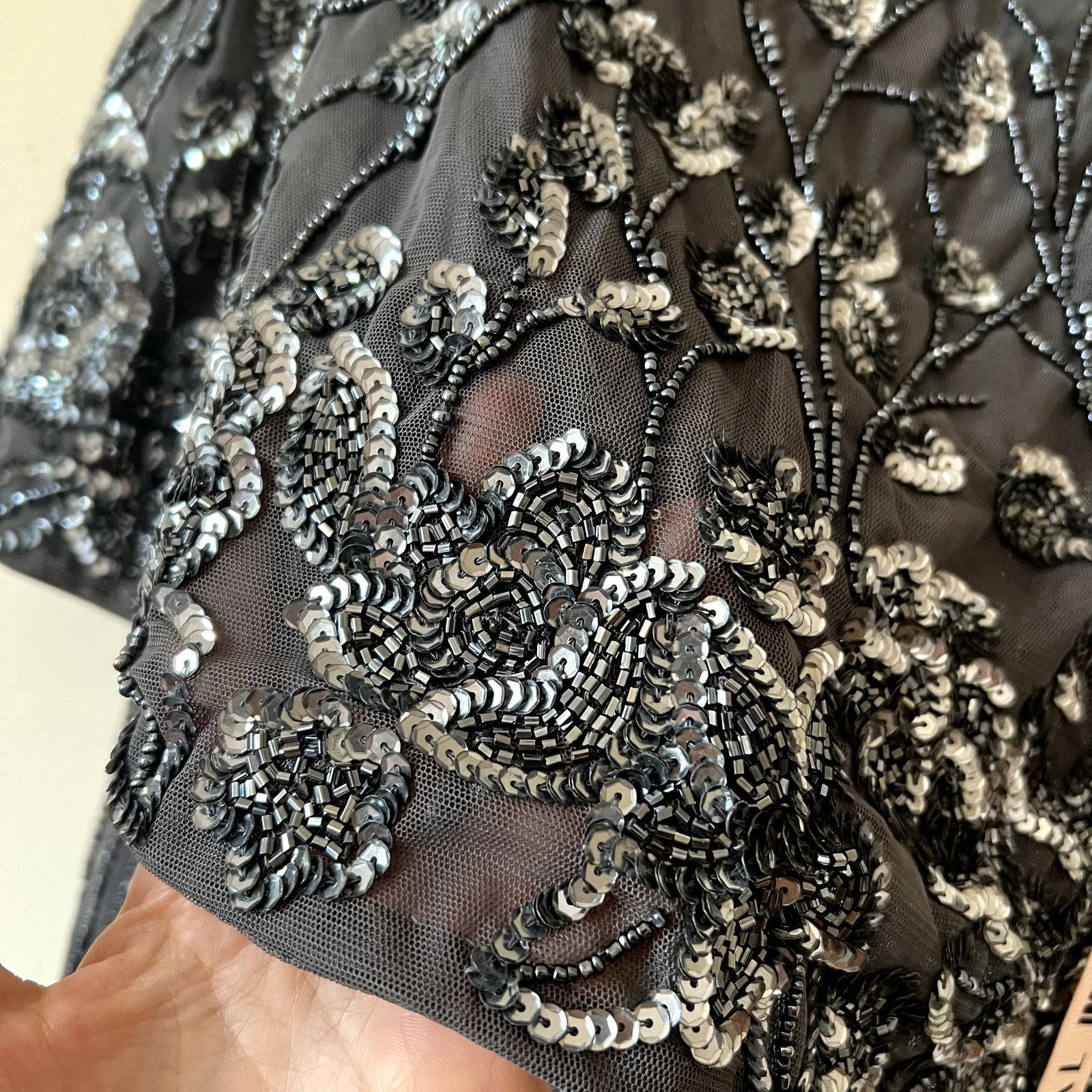 MACH & MACH Mac Duggal Pewter Beaded Popover Cape Cocktail Midi Dress Size 3XL / US 20-22 - 4 Thumbnail