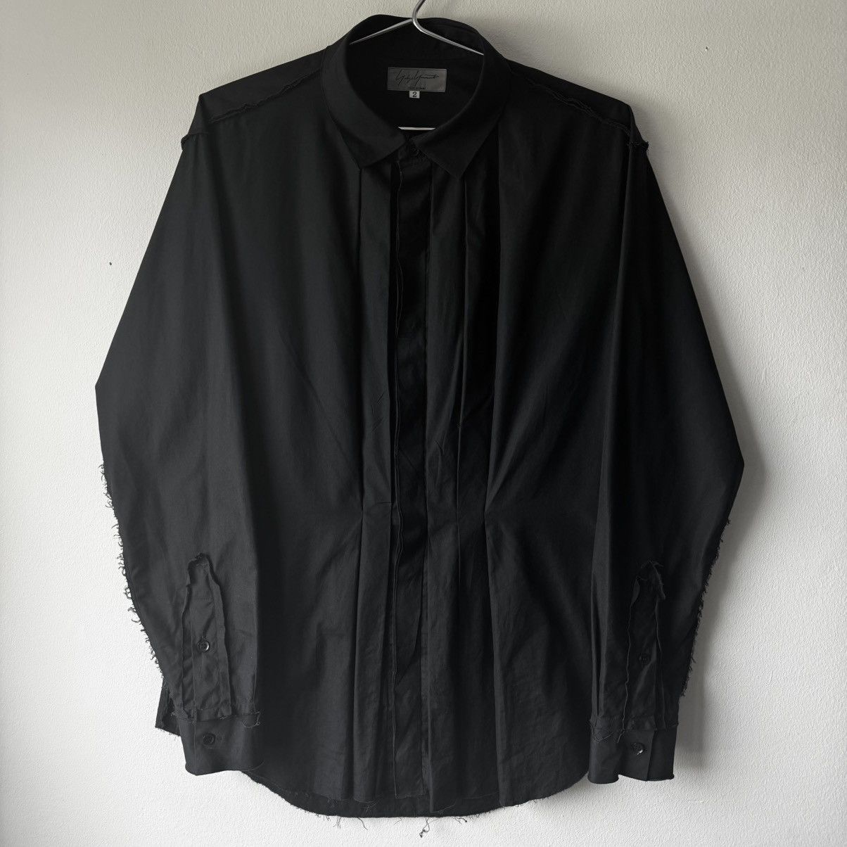 Yohji Yamamoto Yohji Yamamoto Black Cotton Pleated Front Button-Up Shirt Size US M / EU 48-50 / 2 - 1 Thumbnail