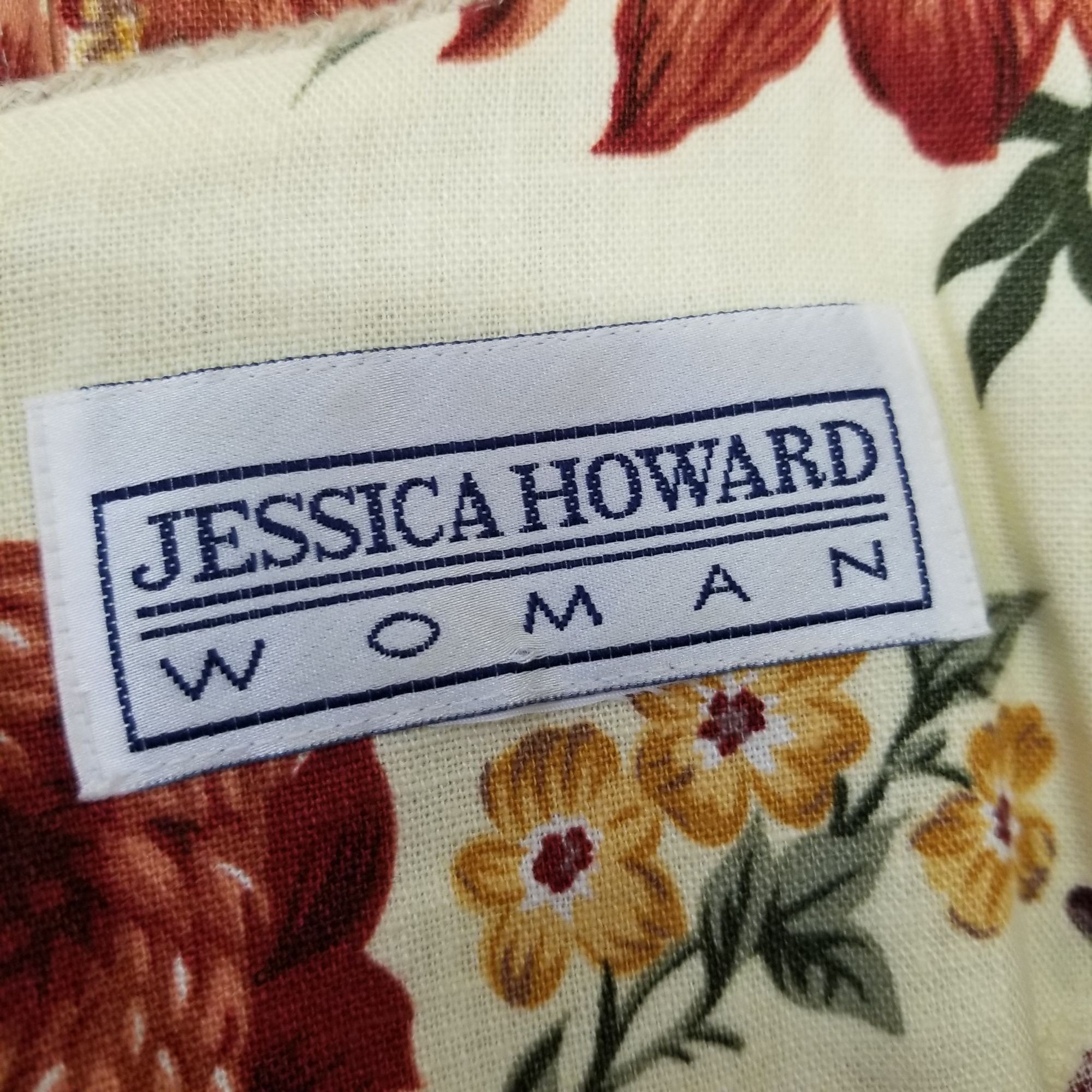 Other Jessica Howard 16 Yellow Red Floral Linen House Dress Modest Size XXL / US 16-18 / IT 52-54 - 2 Thumbnail