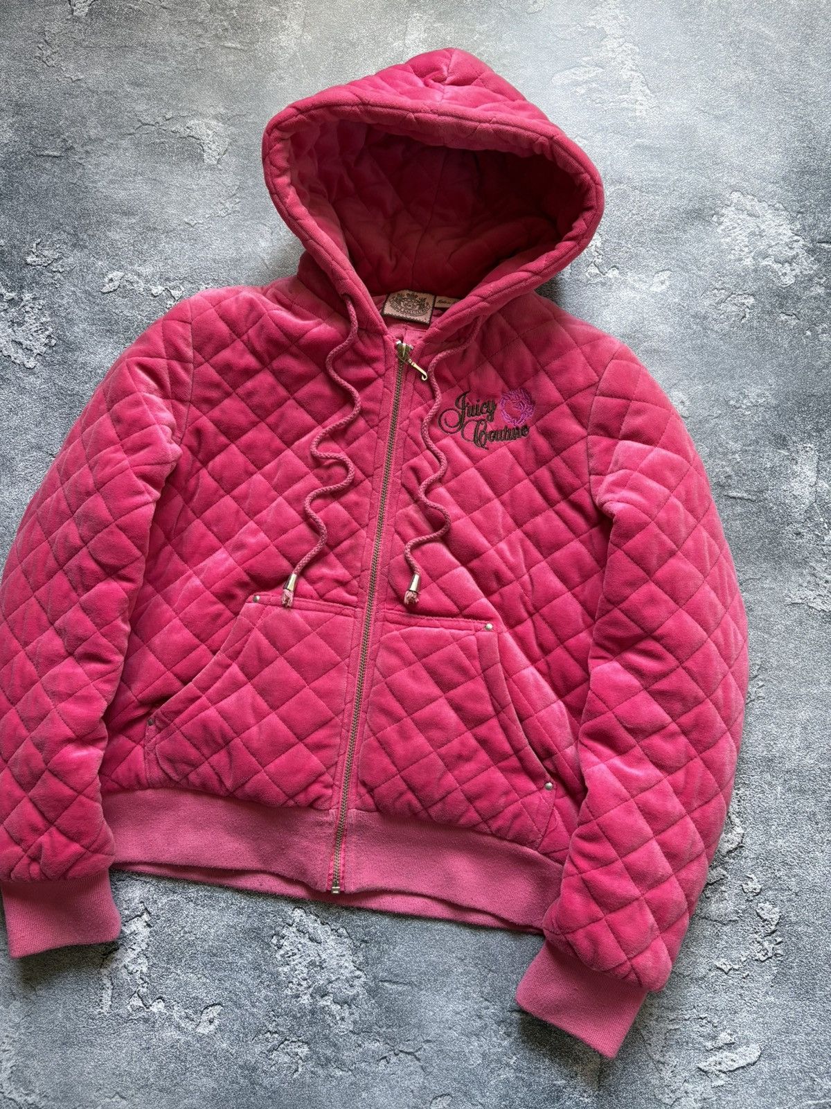 Juicy Couture Vintage Juicy Couture Y2K Big Logo Velour Quilted Jacket Size L / US 10 / IT 46 - 4 Thumbnail