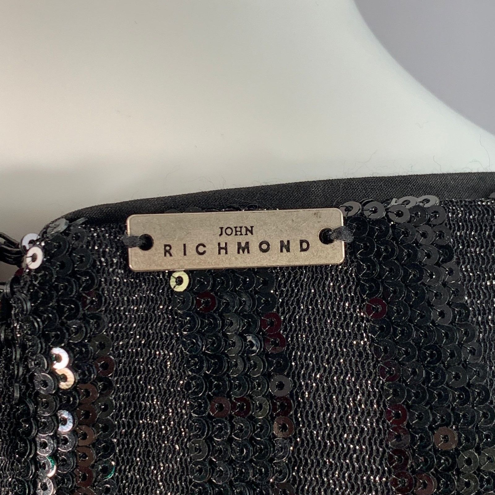 John Richmond Size M Black Silver Polyester Sequined V-Neck Evening Gown Size M / US 6-8 / IT 42-44 - 6 Thumbnail