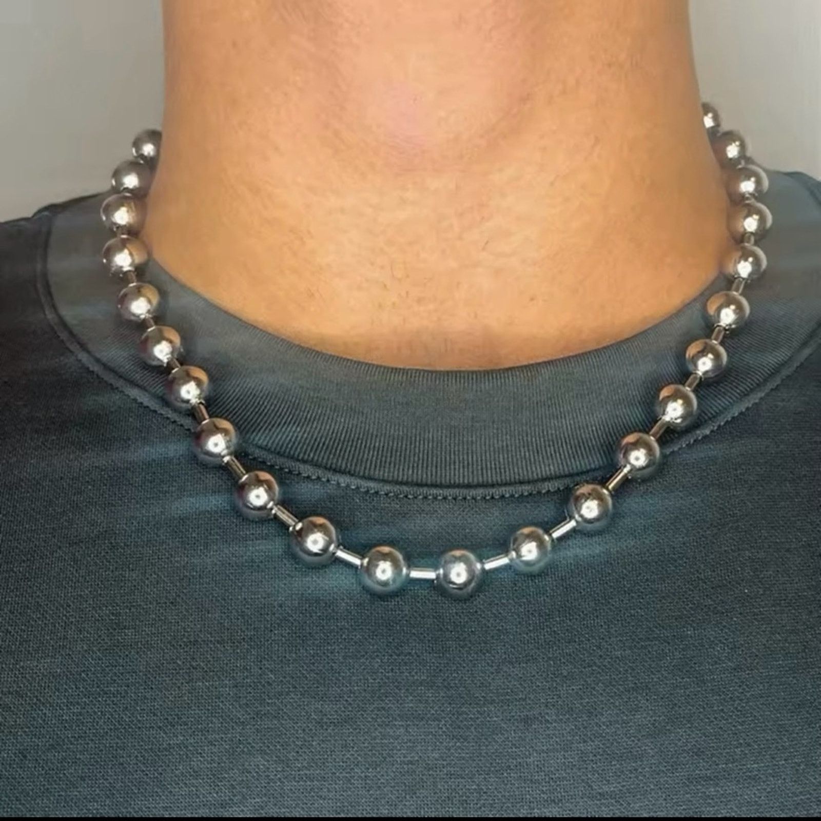 Other Statement Oversized 10mm Ball Chain Choker Necklace Silver Size ONE SIZE - 3 Thumbnail