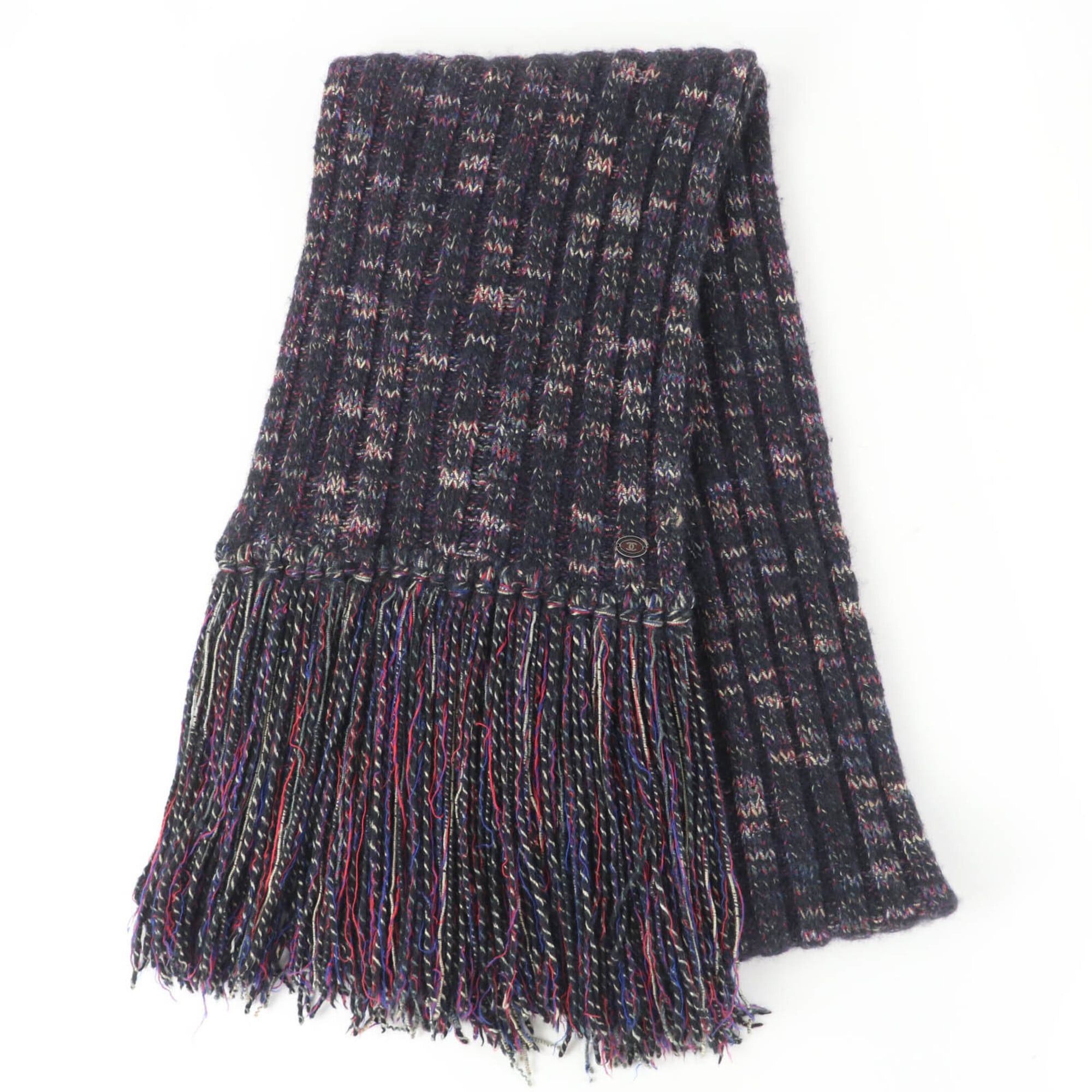Chanel CHANEL 07A P31765K00607 Wool, Angora, Cashmere Blend, Coco Mark, Fringe Knit Scarf, Multicolor, Made in Italy, Women's Size ONE SIZE - 1 Thumbnail