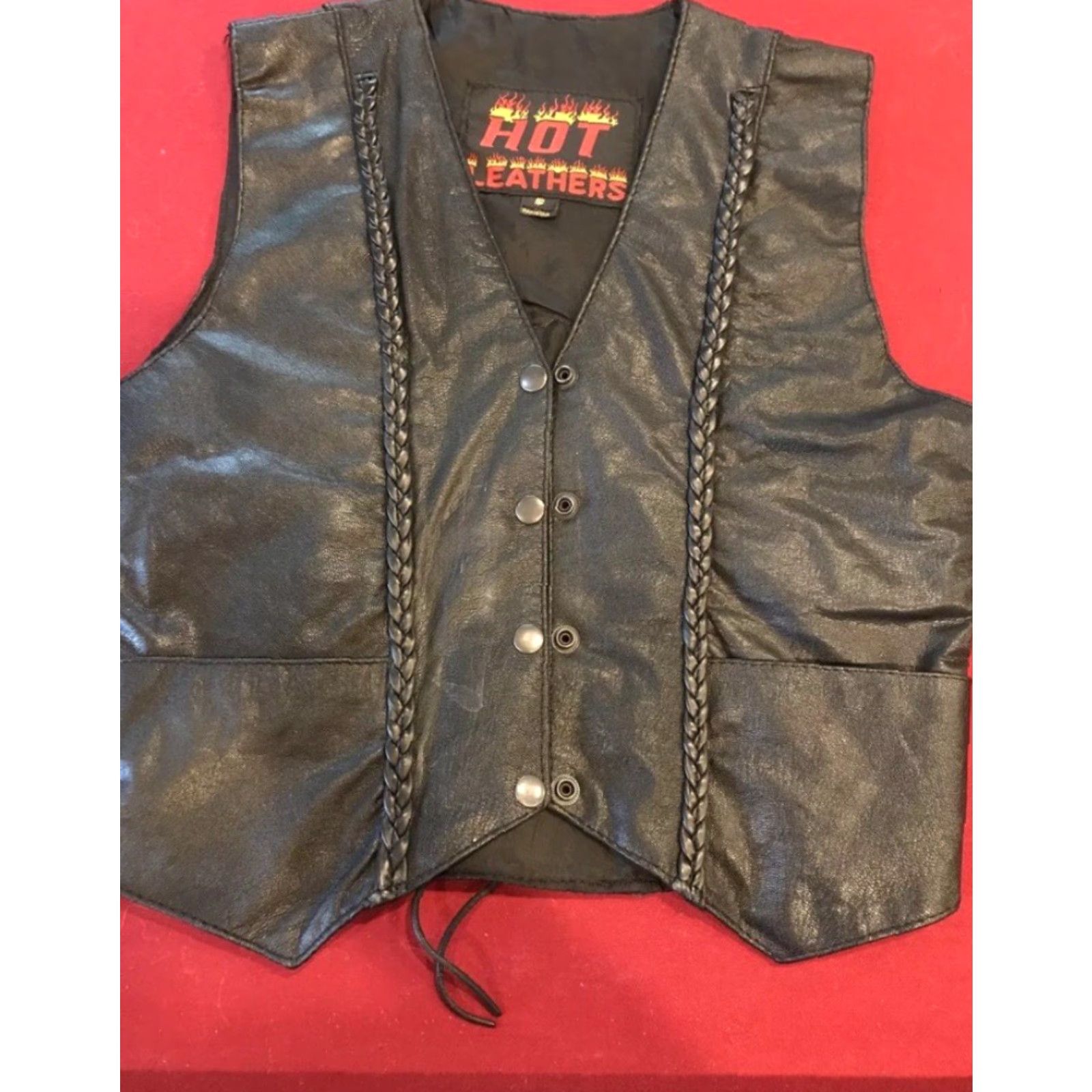Harley Davidson VINTAGE Harley Davidson BLACK Laced Leather Vest HEART Wings PATCH Waistcoat Biker Women Size S / US 4 / IT 40 - 3 Thumbnail