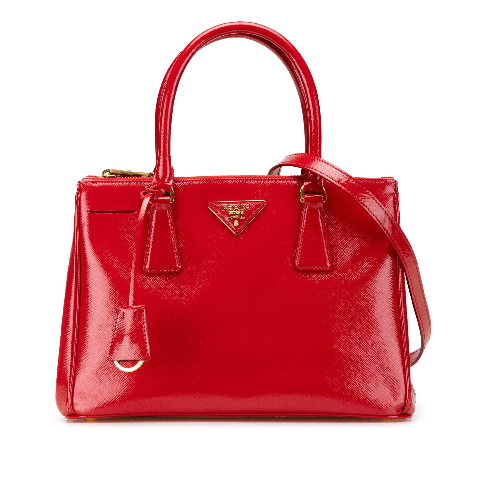Prada Prada Small Saffiano Vernice Galleria Double Zip Satchel Red Size ONE SIZE - 1 Thumbnail