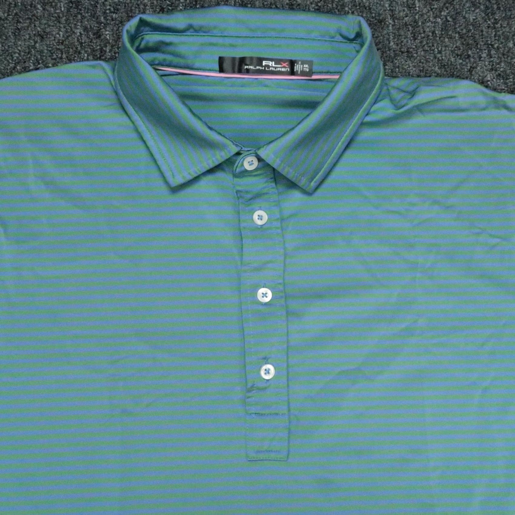 RLX Ralph Lauren RLX Ralph Lauren Polo Shirt Men 2XL Blue Green Striped Short Sleeve Athletic Moisture Wicking Golf Casual Activewear Size US XXL / EU 58 / 5 - 2 Thumbnail