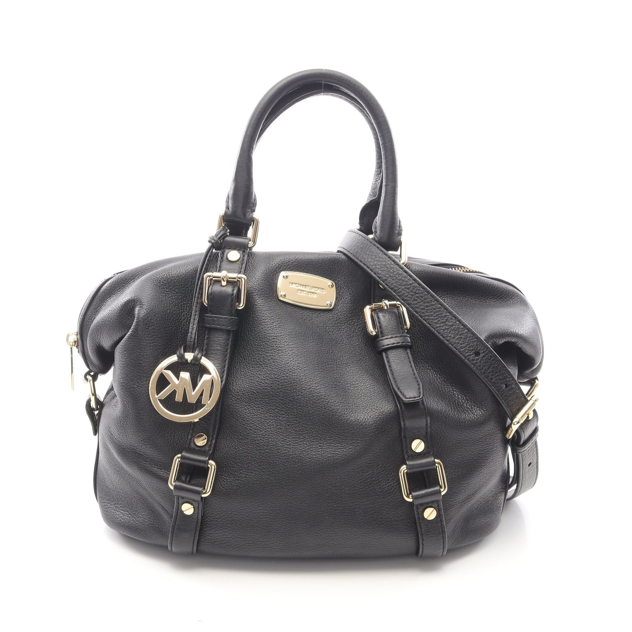 Michael Kors Bedford Luggage Md Satchel Handbag Leather Black, Women's