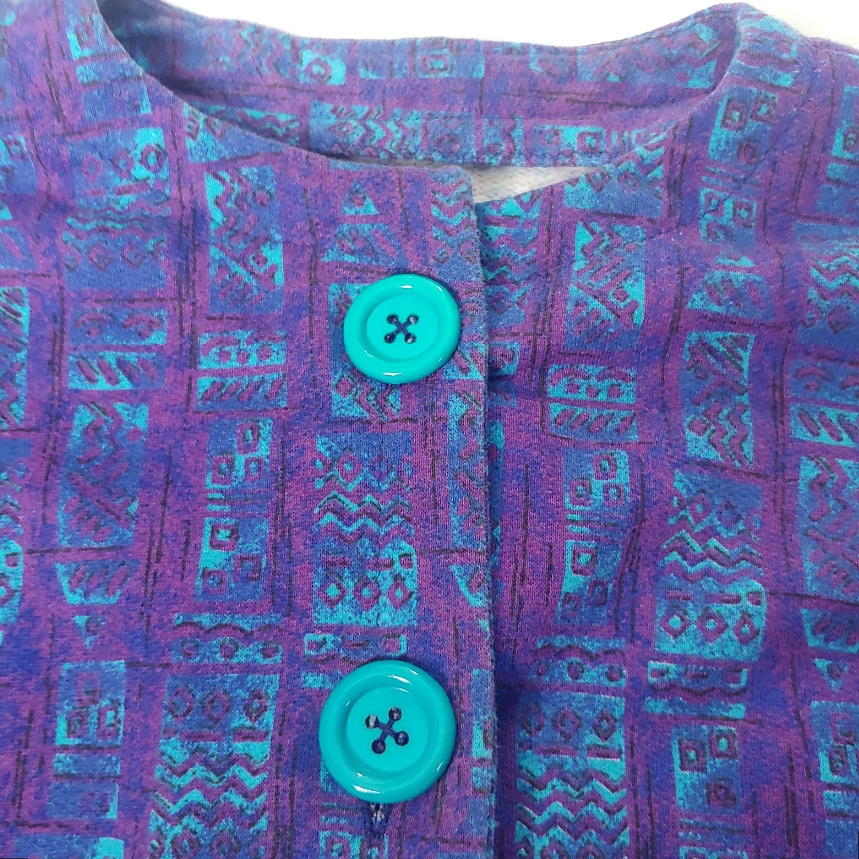 Etro VINTAGE 80s Women's Cardigan Sweatshirt Button-Up Geometric Knit Purple Blue L Retro Chic Mens Womens Boys Girls? (Wait) Size L / US 10 / IT 46 - 6 Thumbnail