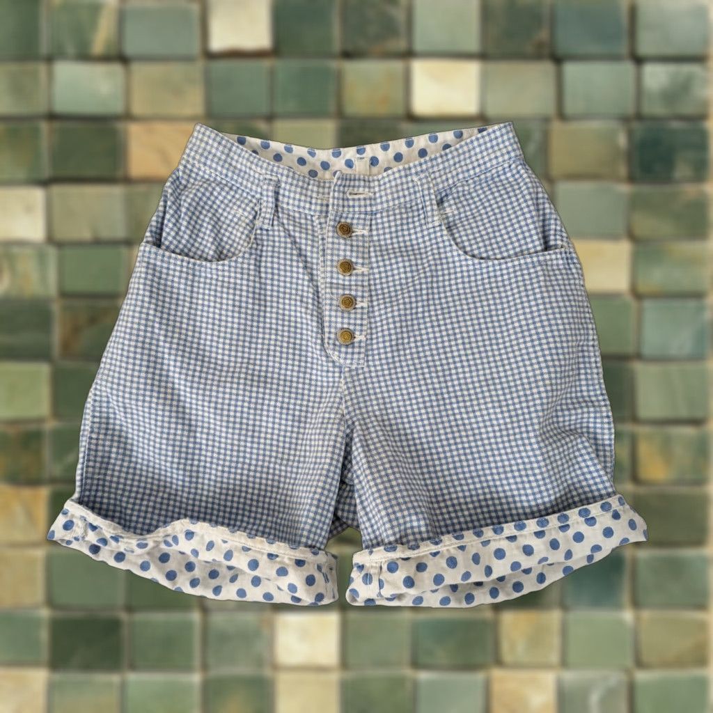 Vintage VINTAGE Mom Denim High Rise Bermuda 26 Jeans 90s Blue Blue Check Polka Dot Button Fly Women's 2 S4W Size 26" / US 2 / IT 38 - 1 Thumbnail
