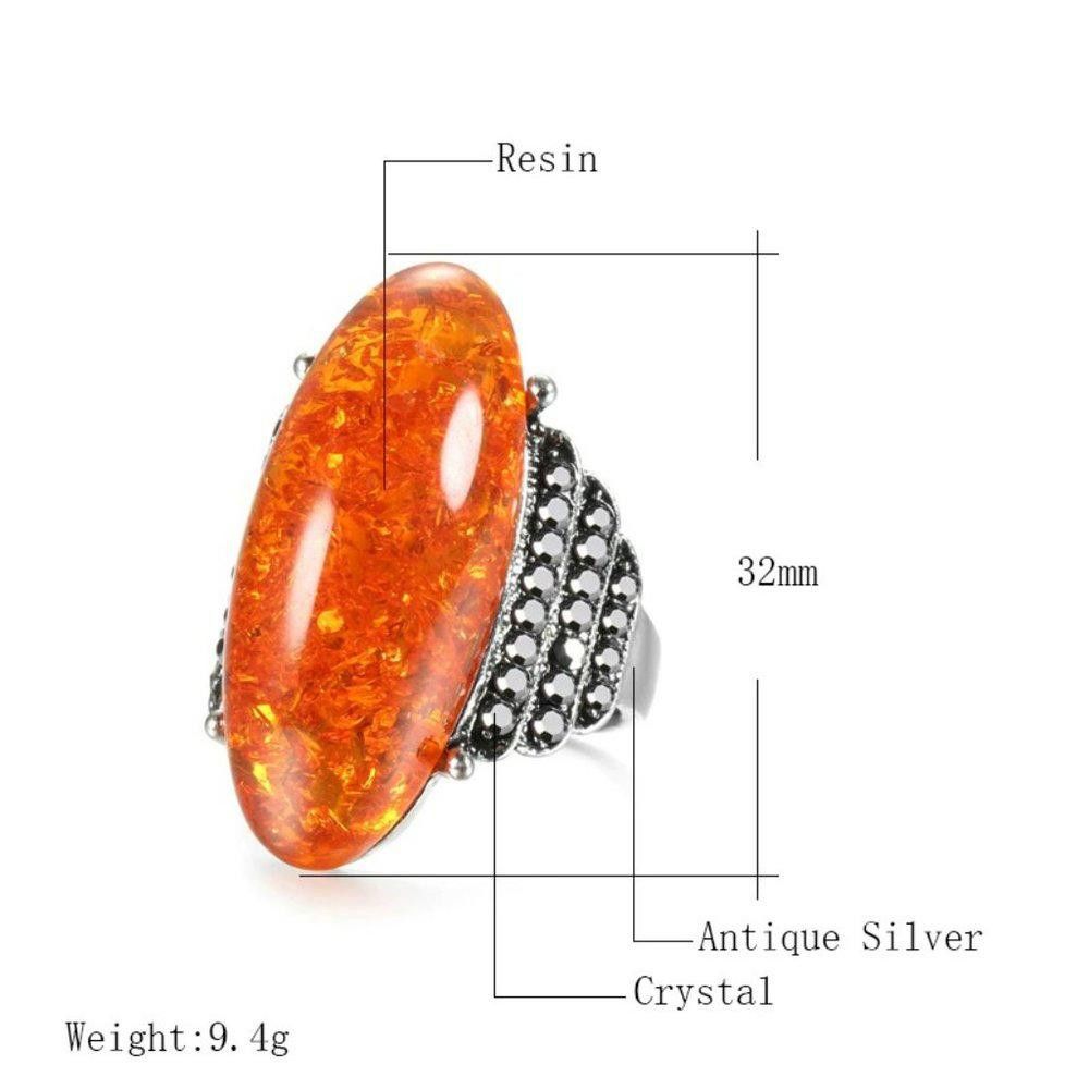 Designer Vintage 32mm Orange Amber Antique Silver Ring - Size 7 Size ONE SIZE - 5 Thumbnail