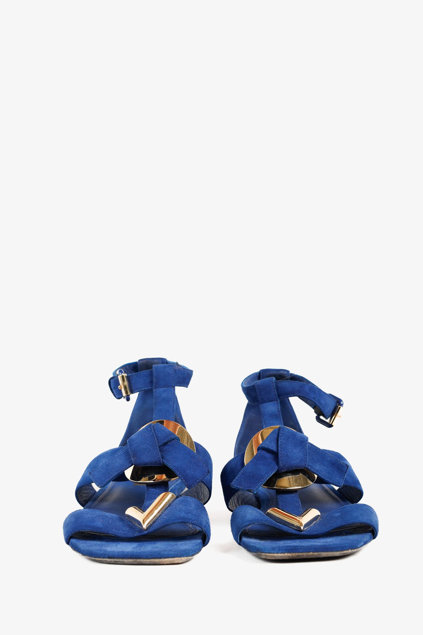 Louis Vuitton Louis Vuitton Gold-Medallion Blue Suede Knot Flat Sandals Size US 6.5 / IT 36.5 - 3 Thumbnail