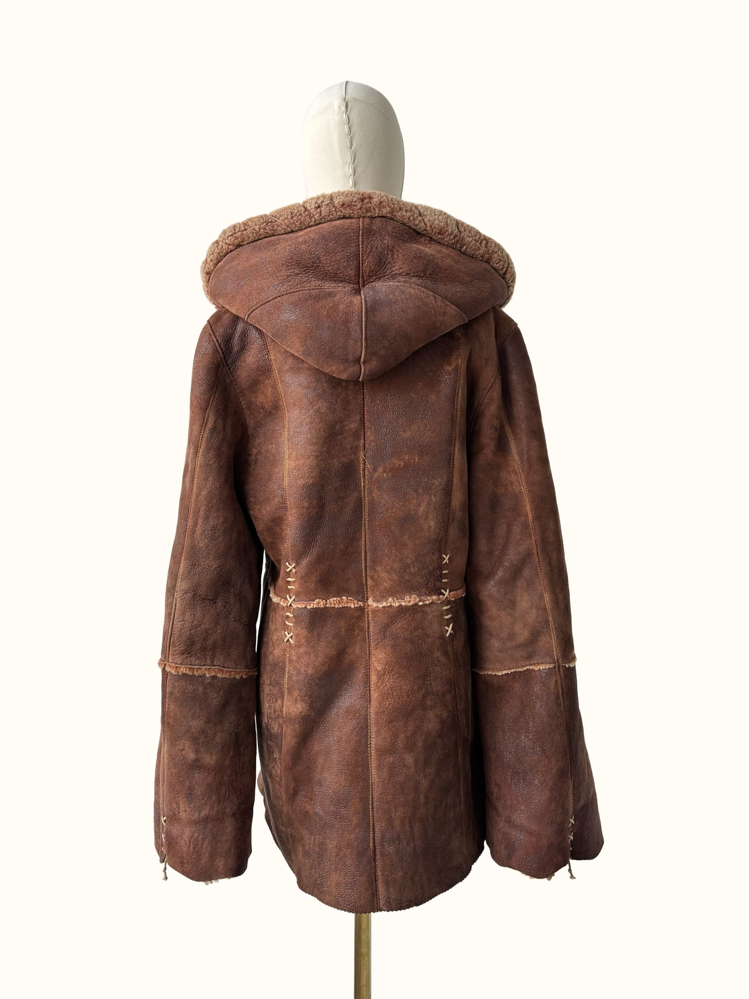 Vintage Vintage Real Sheepskin Hooded Coat (B550) Size L / US 10 / IT 46 - 5 Thumbnail