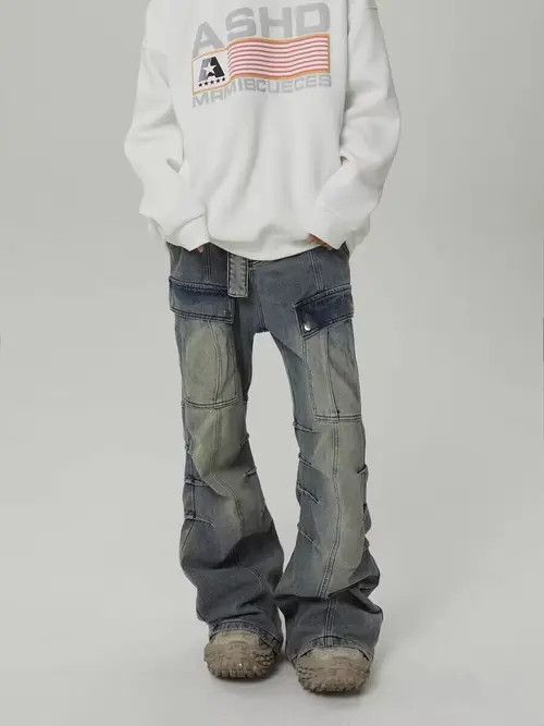 Japanese Brand × Jean Heavy-duty washed distressed pocket cargo straight-leg jeans Size US 32 / EU 48 - 1 Thumbnail