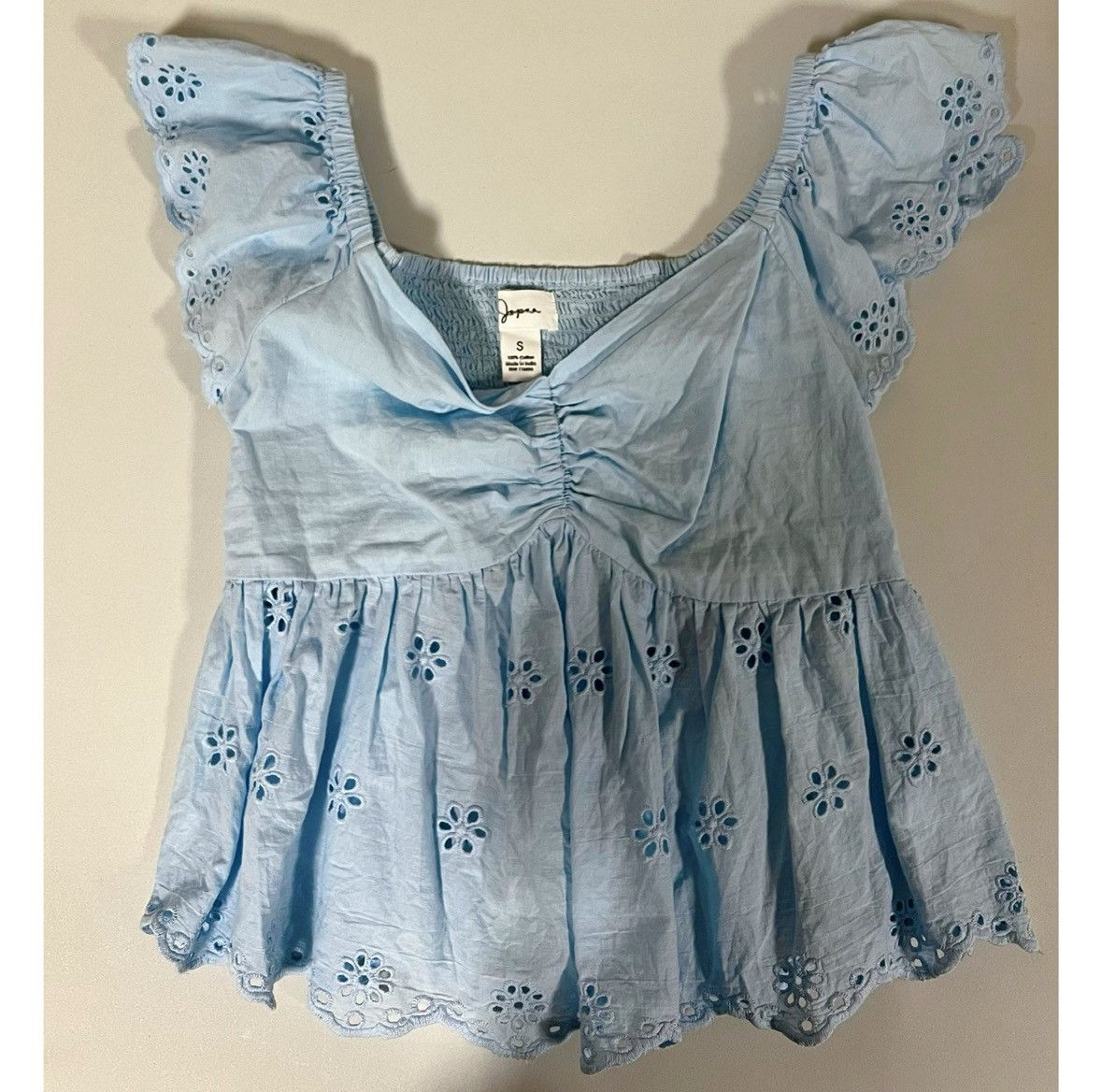 Japan Blue Japna Blue Eyelet Floral Babydoll Shirt Top Blouse Size S 🩵 Size S / US 4 / IT 40 - 4 Thumbnail
