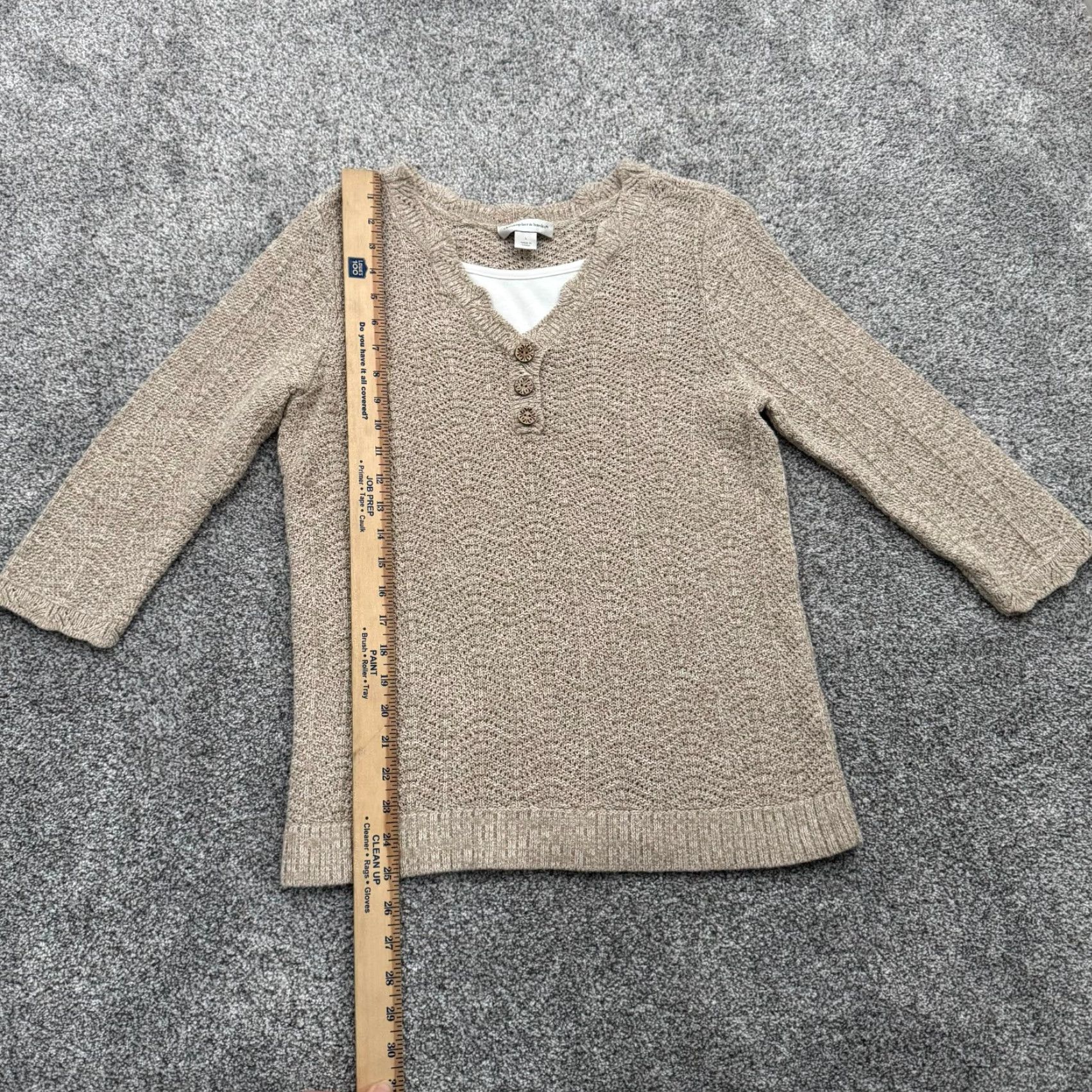Vintage Christopher & Banks Open Knit Sweater Large Women Pullover Round Neck 3/4 Sleeve Beige Cotton Ramie Crochet Vintage No Bohemian Grandmacore Size L / US 10 / IT 46 - 2 Thumbnail