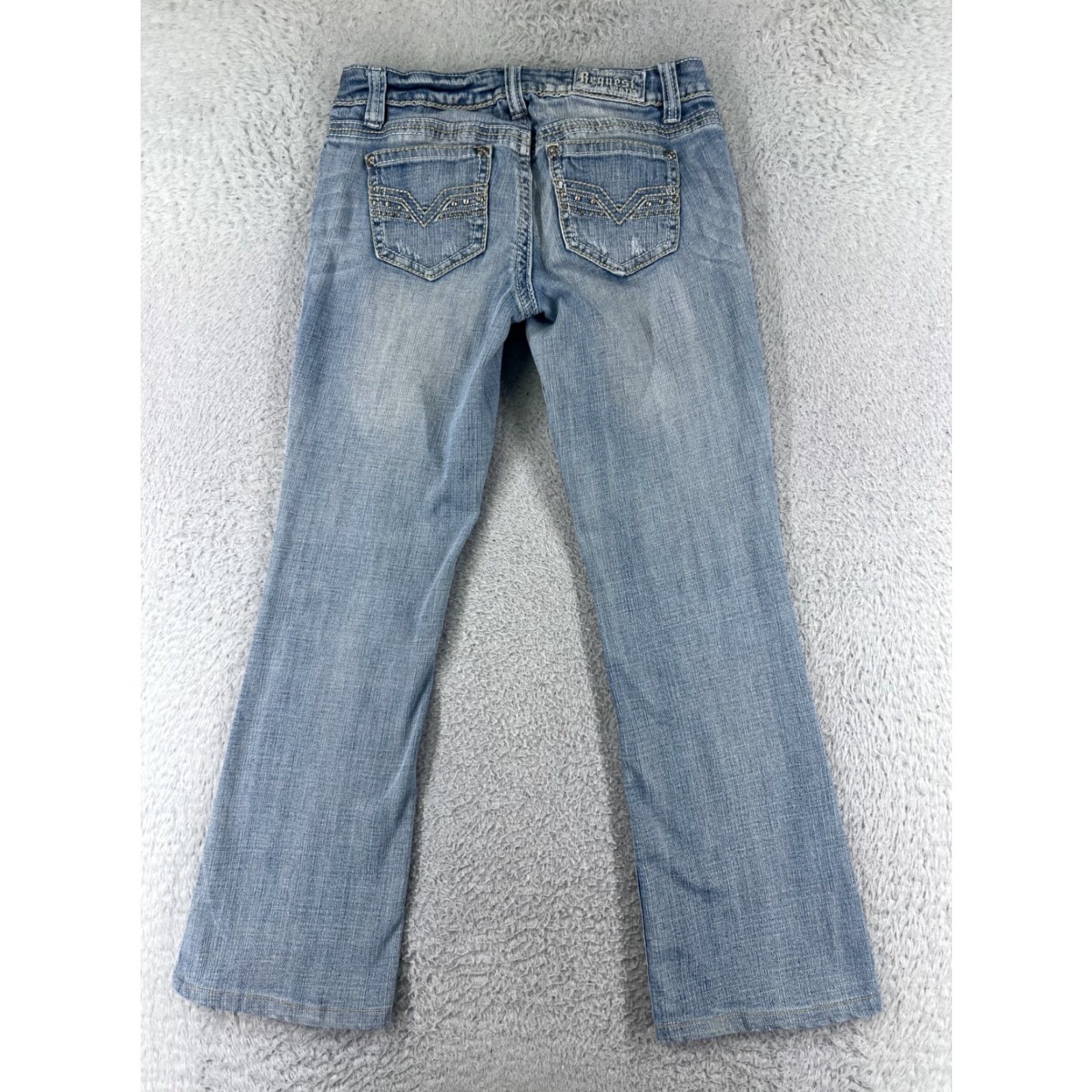 Vintage Request Jeans Womens 7 Blue Denim Bootcut Distressed Embroidered 27x28 Size 28" / US 6 / IT 42 - 2 Thumbnail