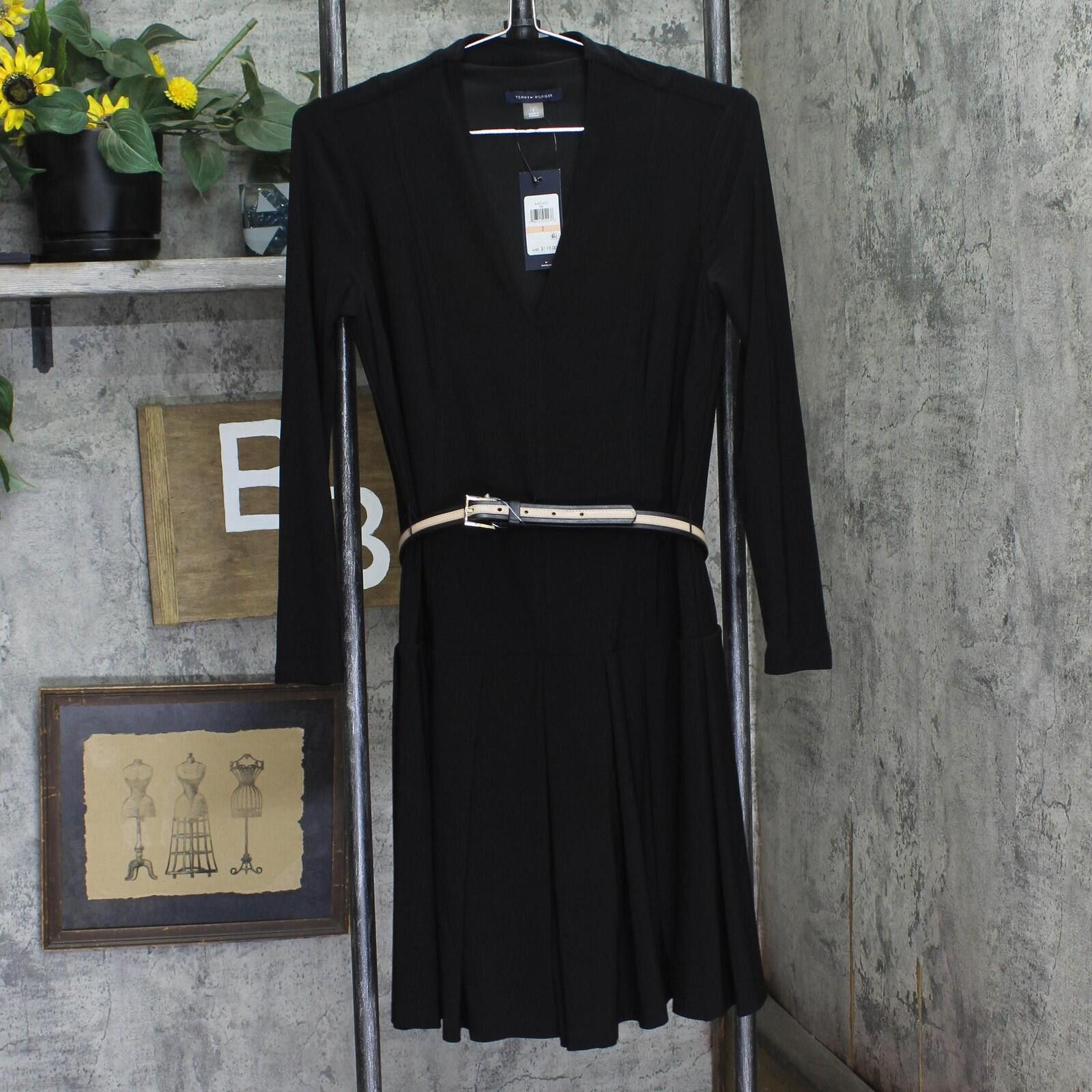 Tommy Hilfiger Tommy Hilfiger Belted Knit Fit Flare Dress A4jj1ast Black 2 Size XS / US 0-2 / IT 36-38 - 1 Thumbnail