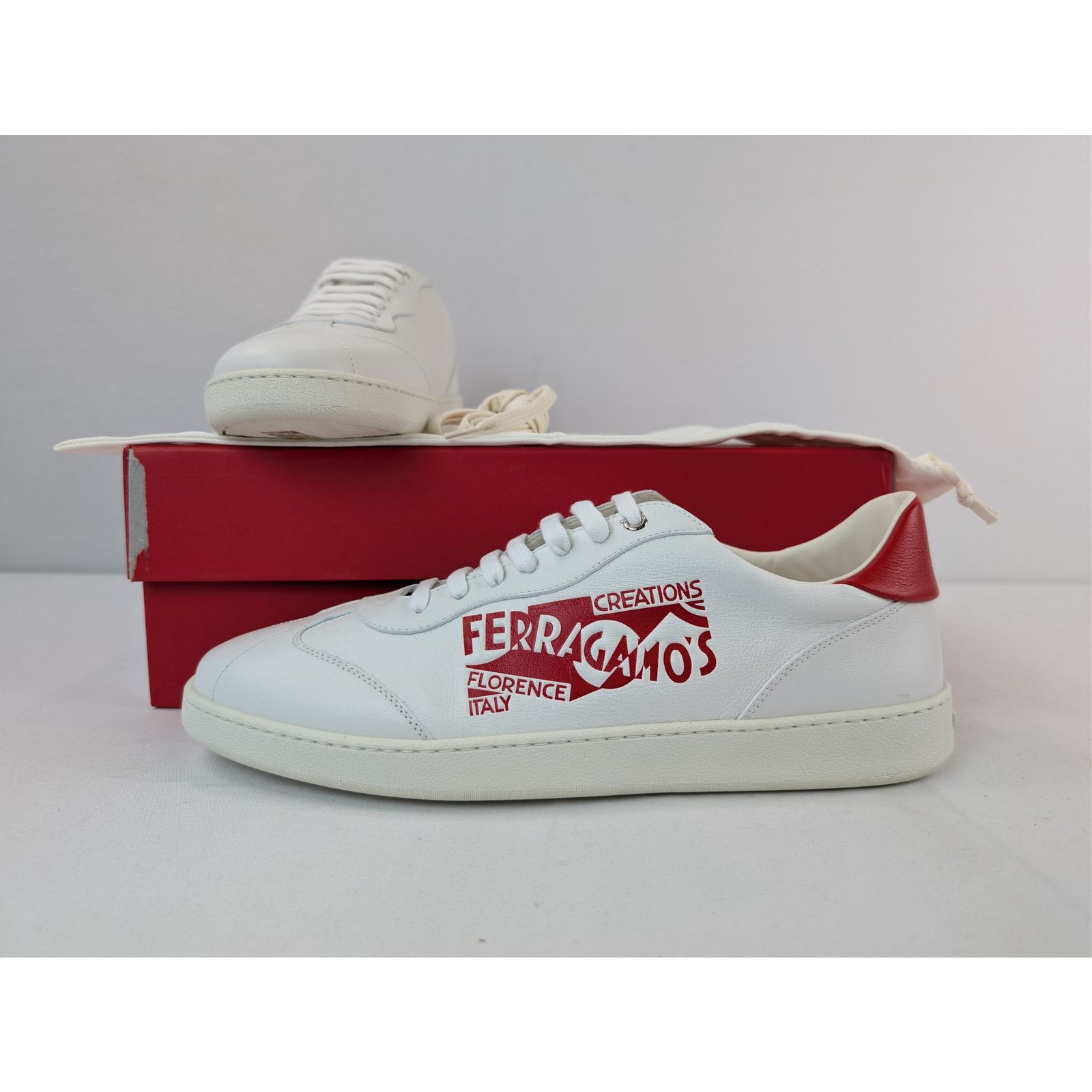 Salvatore Ferragamo o1rshd1 Achille Venn Low-Top Sneakers in White/Red Size US 11 / EU 44 - 17 Thumbnail