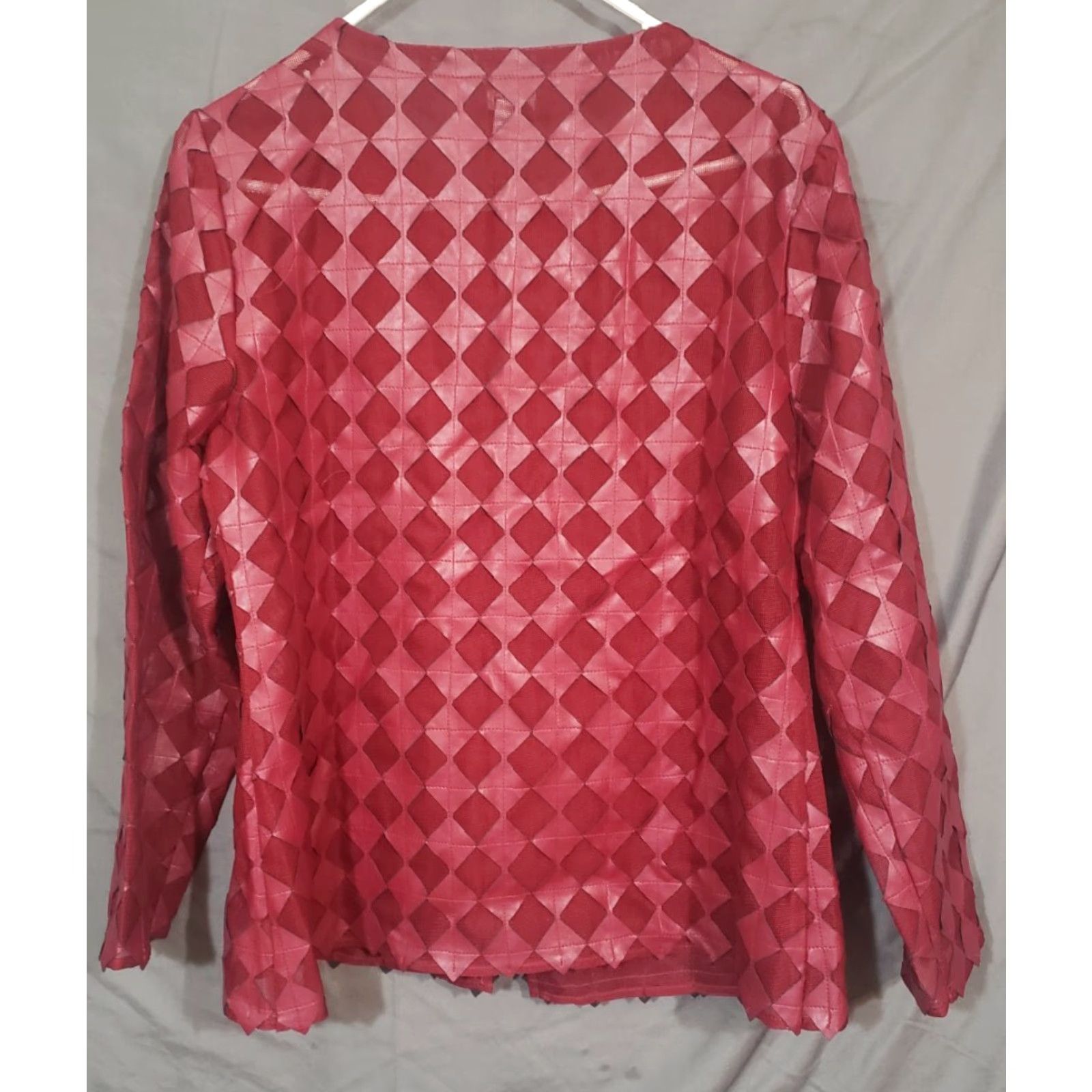 Vintage CHICO'S TravelERs JACKET DIAMOND PATTERN NWT Mulberry-Red Size 8/10 Petite Women Long Sleeve Cropped Argyle Diamond Burgundy/NV Size M / US 6-8 / IT 42-44 - 4 Thumbnail