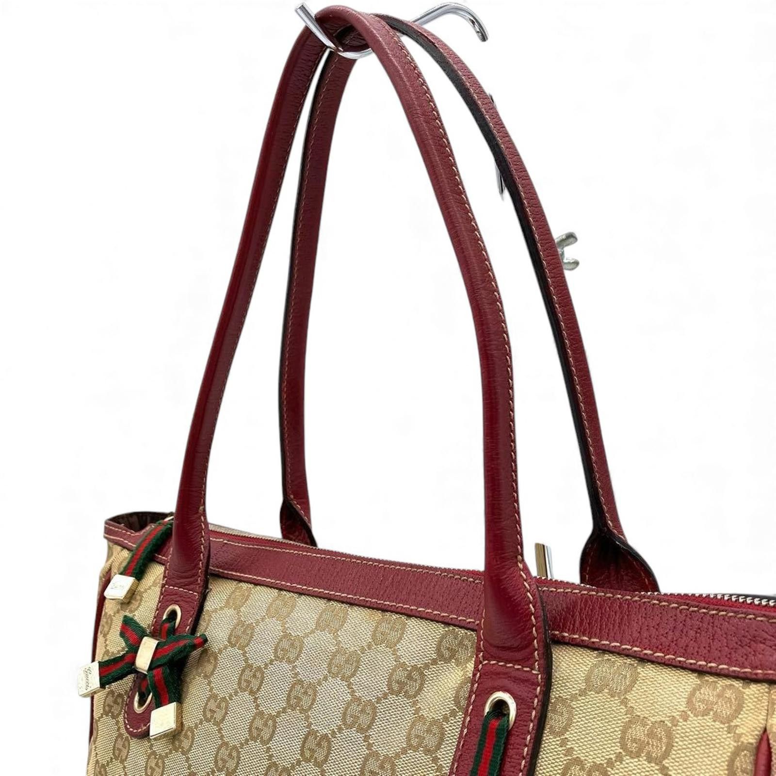 Gucci Gucci - Beige Burgundy GG Canvas Tote Bag Size ONE SIZE - 7 Thumbnail