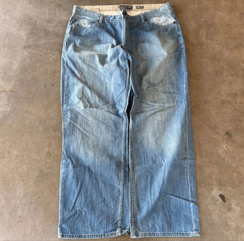 Japanese Brand Geometric Embroidery Baggy Jeans Size US 30 / EU 46 - 3 Thumbnail