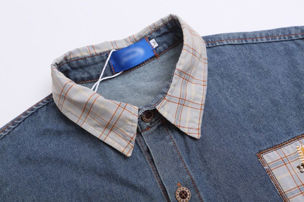 Japanese Brand × Vintage Men's trendy irregular patch embroidered washed denim shirt Size US M / EU 48-50 / 2 - 3 Thumbnail