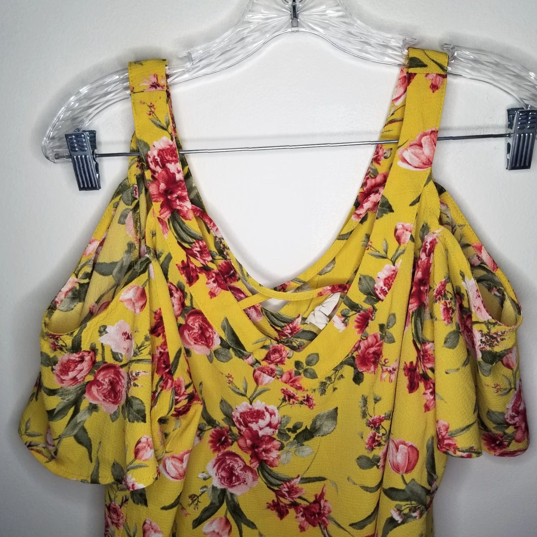 Vintage VINTAGE Flower & Feather Blouse Women Open Shoulder Floral Yellow XL 1XL Women’s Shirt Blouse Floral 1XL Size XL / US 12-14 / IT 48-50 - 2 Thumbnail