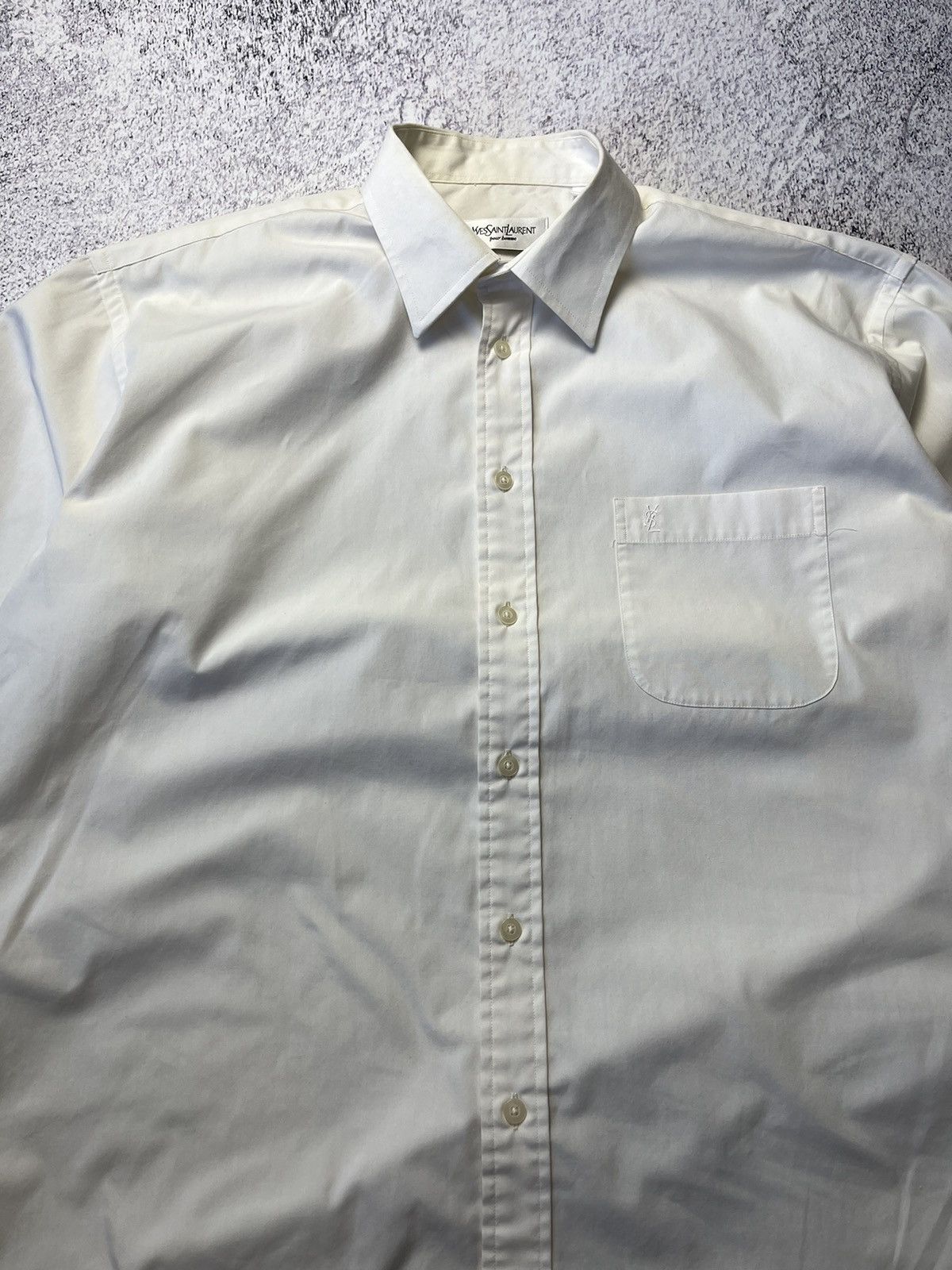 Yves Saint Laurent Shirt Yves Saint Lauren Vintage Mini Logo Button Up White Size US M / EU 48-50 / 2 - 12 Thumbnail