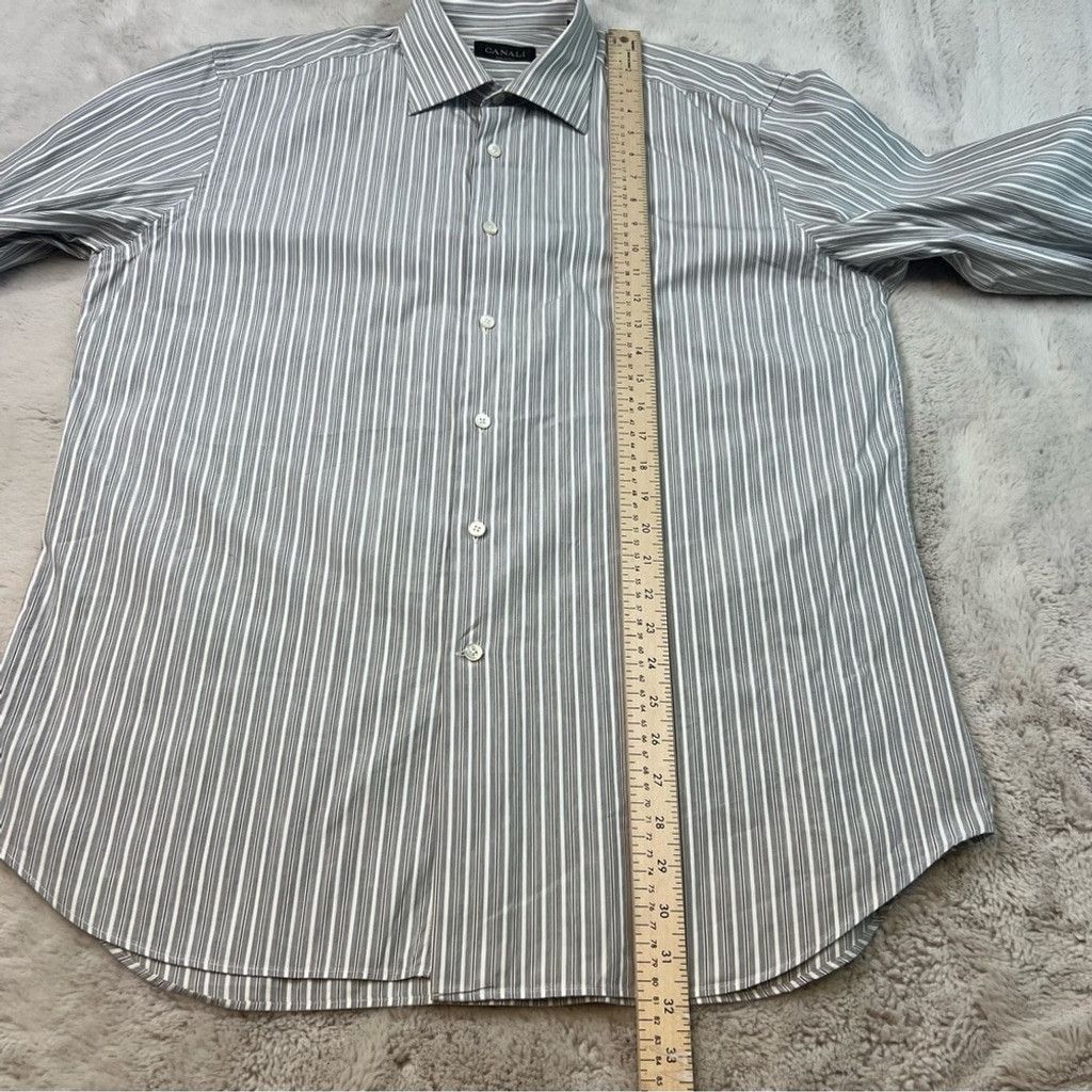 Canali Canali Classic Gray Pinstripe Dress Shirt Mens Size 43 / 17 Size 48L - 5 Thumbnail