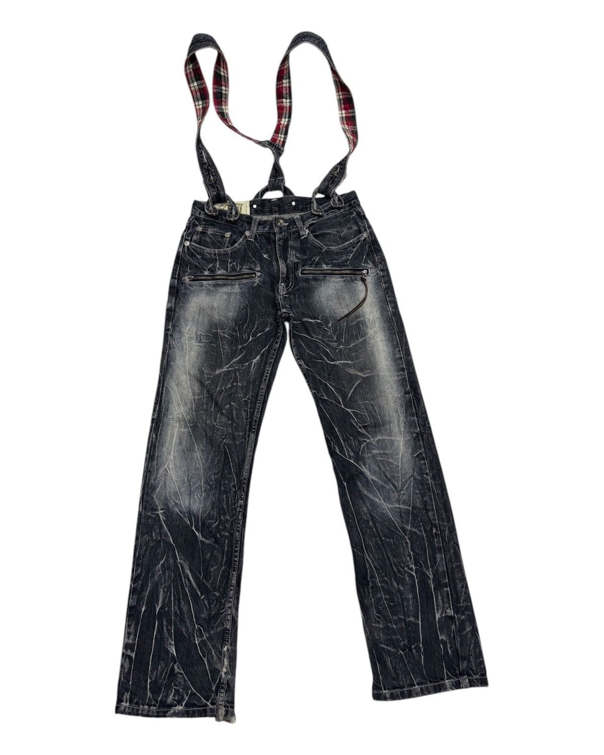 Hysteric Glamour × Japanese Brand 🔥VINTAGE ANTFUI JEANS WHISKER DISTRESSED DENIM SUSPENDER Size US 33 - 7 Thumbnail