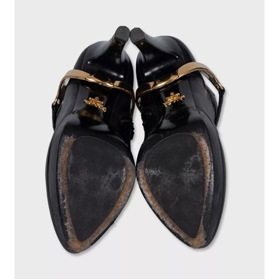 Prada Prada Black Leather Ankle Boots with Gold Hardware, Size 36 Size US 6 / IT 36 - 5 Thumbnail