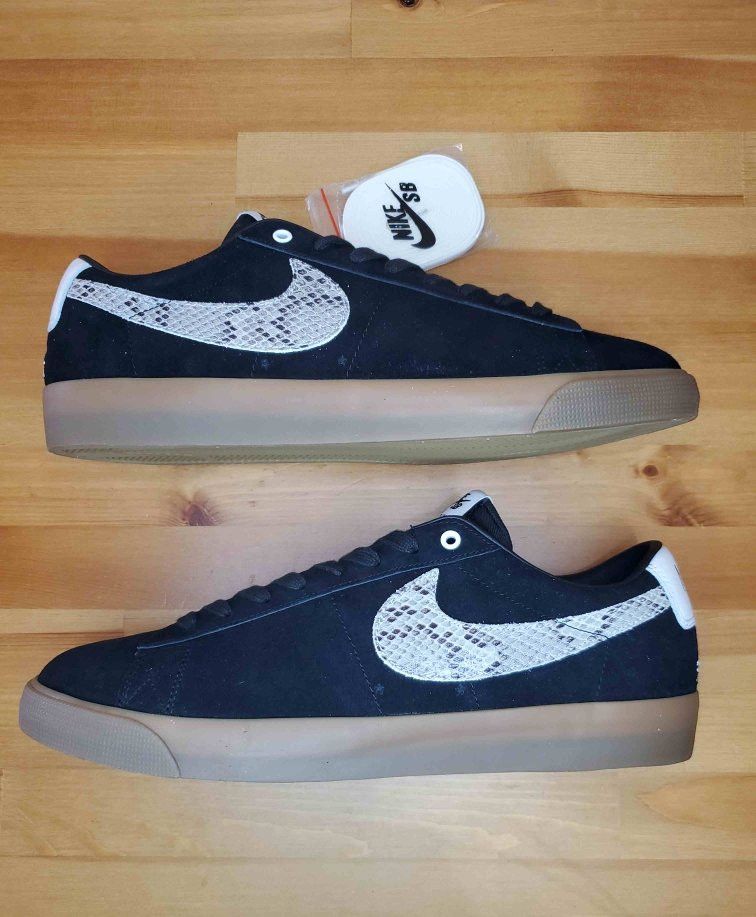 image of Wacko Maria X Blazer Low Sb Snakeskin Shoes in Black, Men's (Size 13)