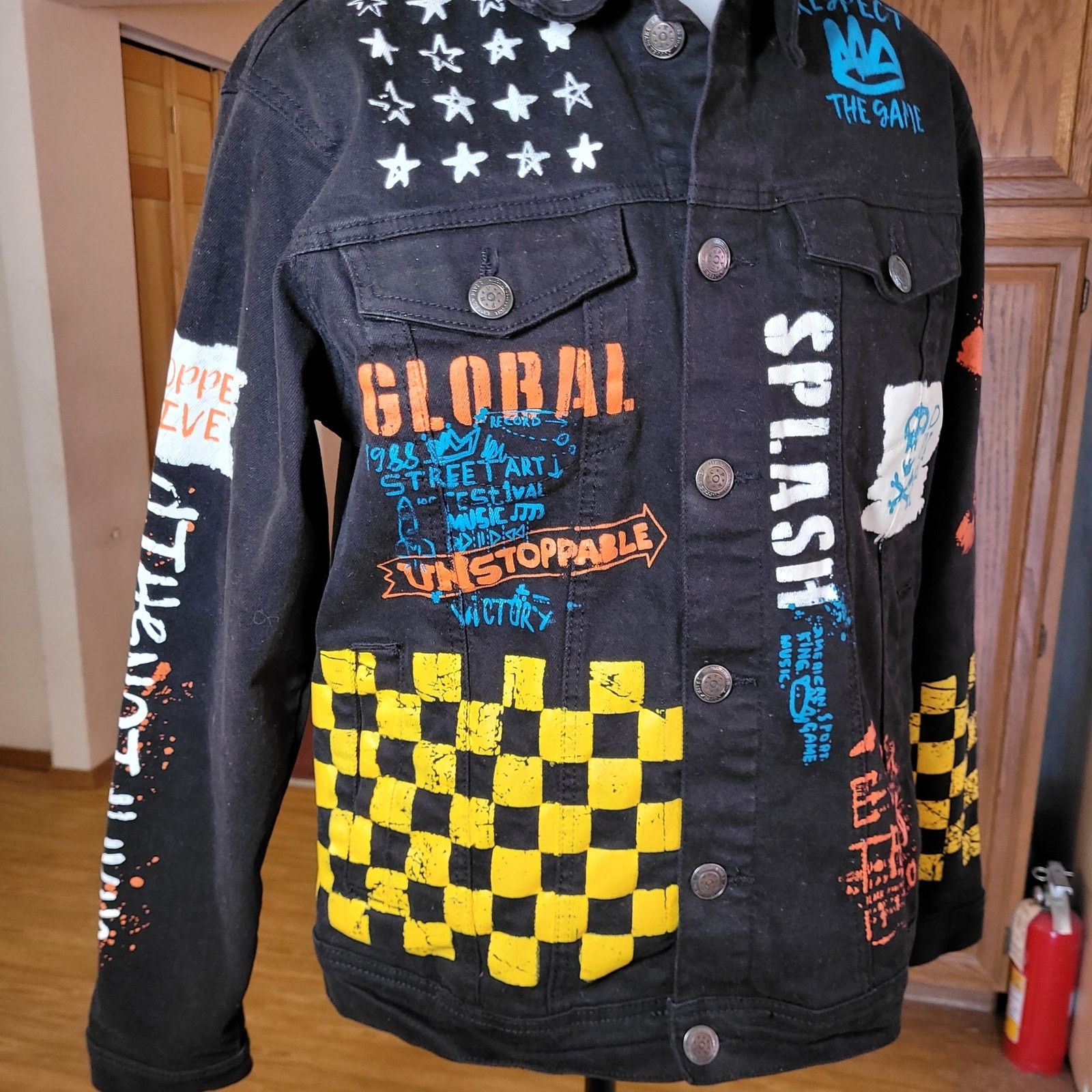 Other Copper Rivet Men's Denim Jacket M Streetwear Graffiti Black Size US M / EU 48-50 / 2 - 6 Thumbnail