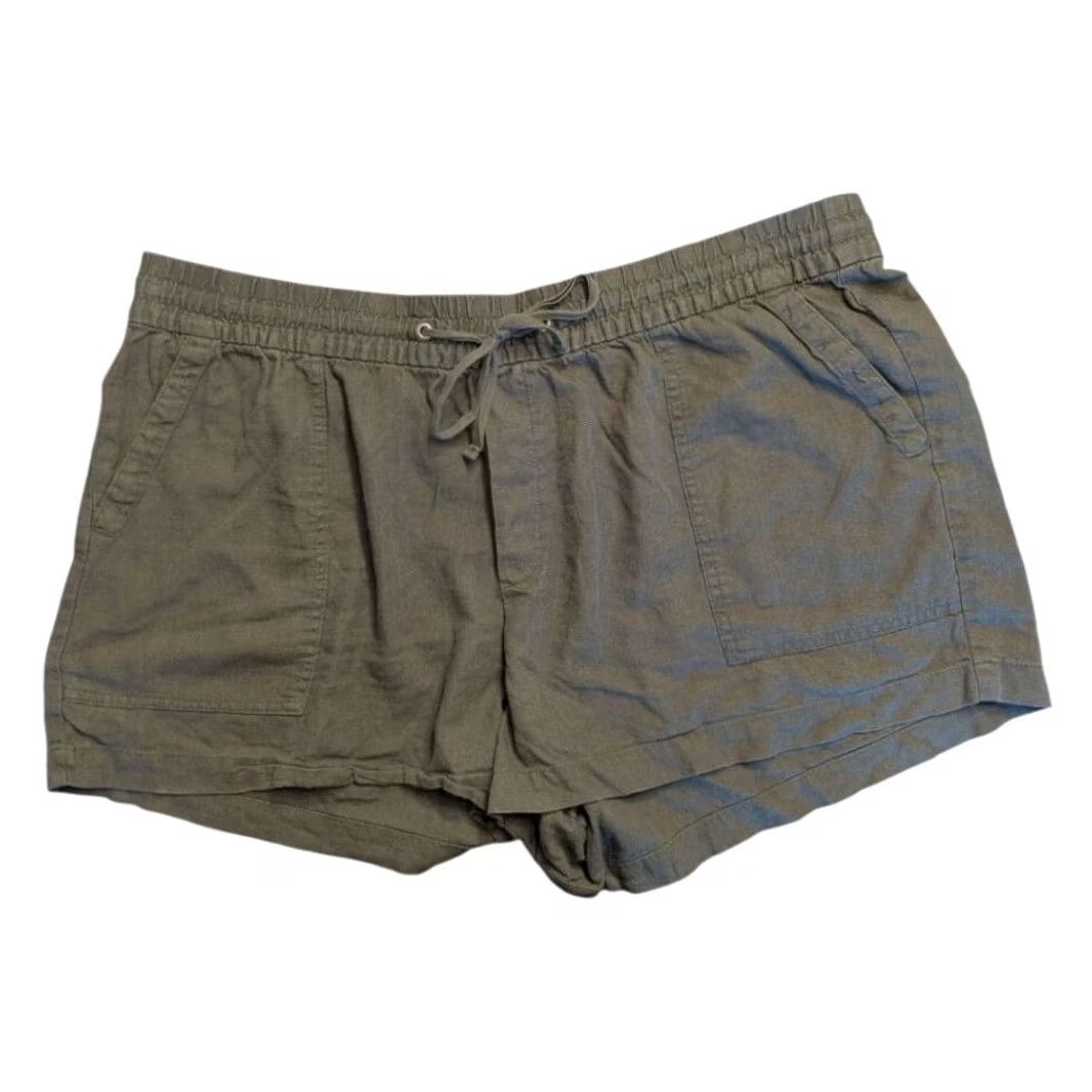 Gap Gap Olive Green Linen Blend Drawstring Elastic Waist Shorts Casual Womens XL Tall Size 40" / US 18 - 2 Thumbnail