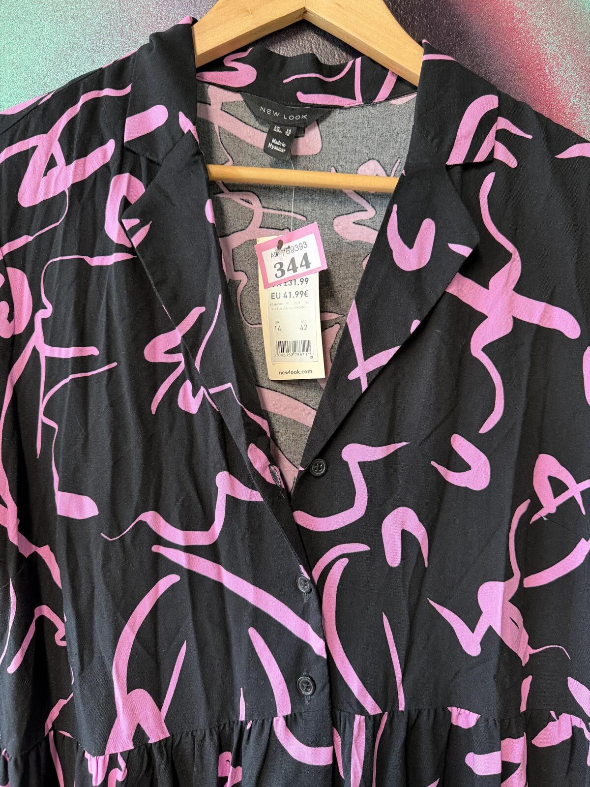 Other New look black and pink abstract print dress in size 14 Size L / US 10 / IT 46 - 3 Thumbnail