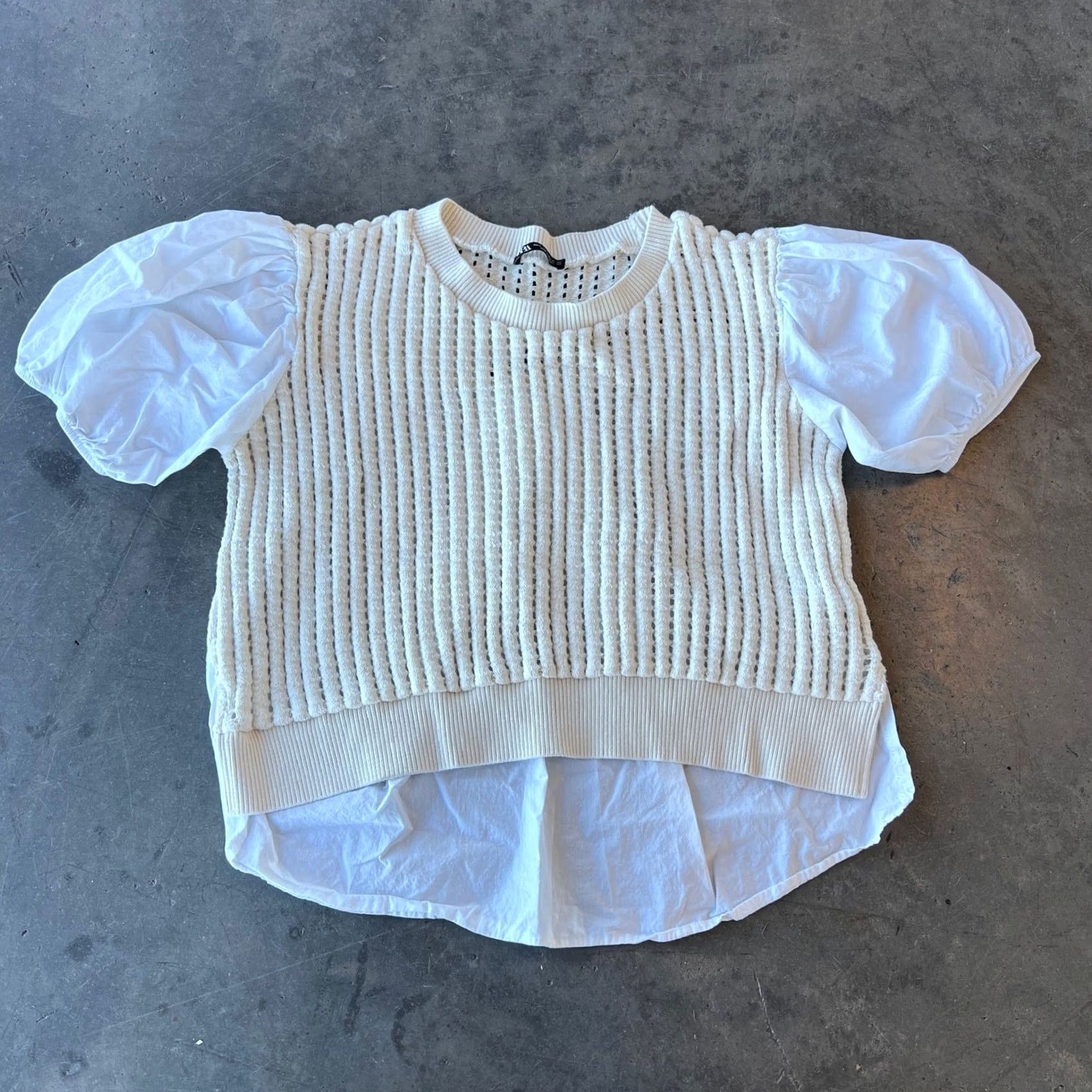 Vintage VINTAGE Zara Cream Beige Knit Bubble White Sleeve Blouse Women S Small Beige Cream Knit Bubble White Sleeve Blouse Women S Small Size S / US 4 / IT 40 - 2 Thumbnail