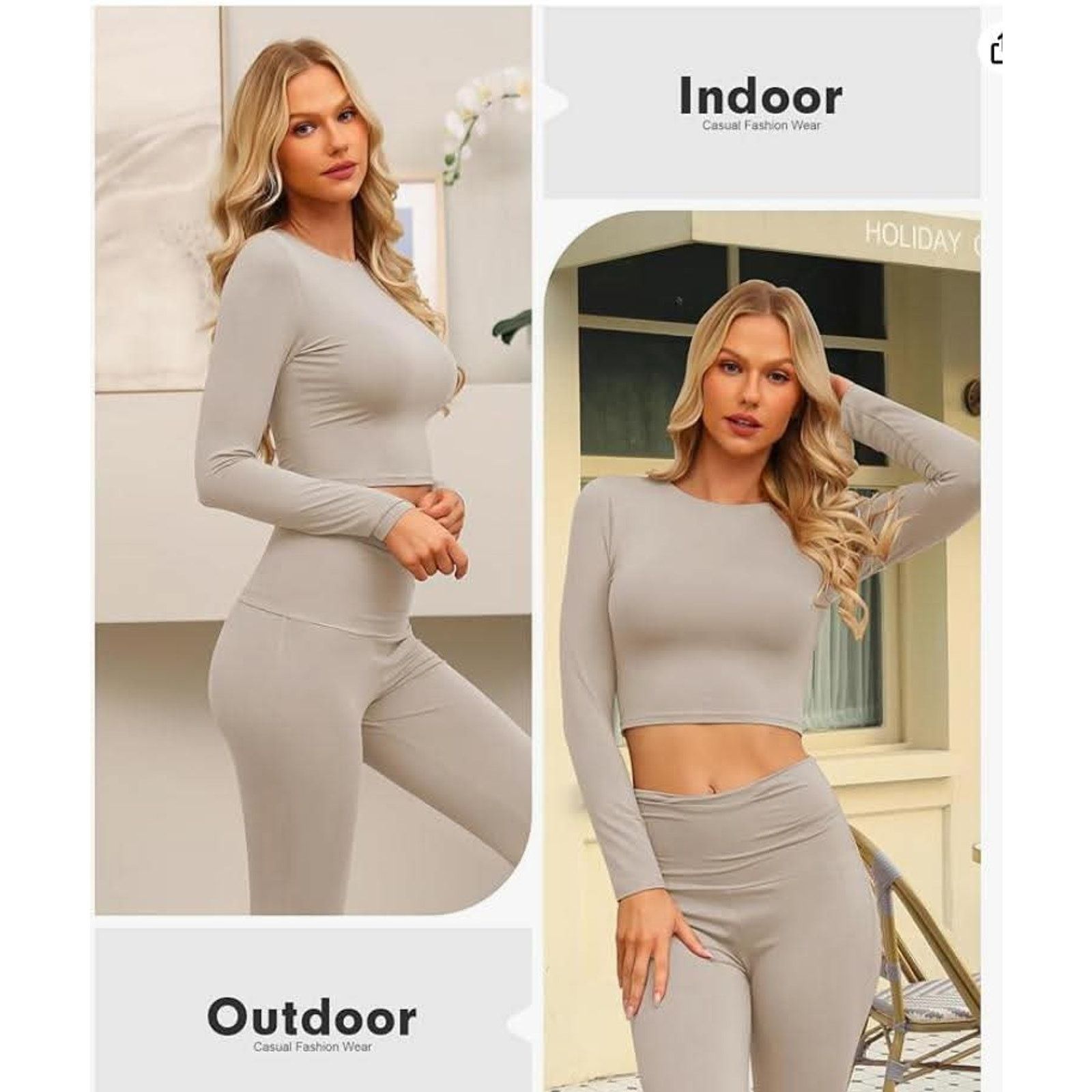 The Unbranded Brand Lounge Set Fold-Over Flare Pants,Long Sleeve LARGE Oatmeal Size L / US 10 / IT 46 - 4 Thumbnail