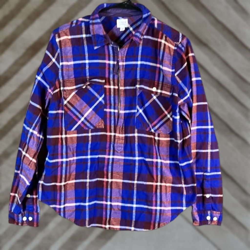 J.Crew J.CREW Shirt Blue Multicolor Plaid Collared 1/2 Zip Long Sleeve Medium Womens Size M / US 6-8 / IT 42-44 - 1 Thumbnail