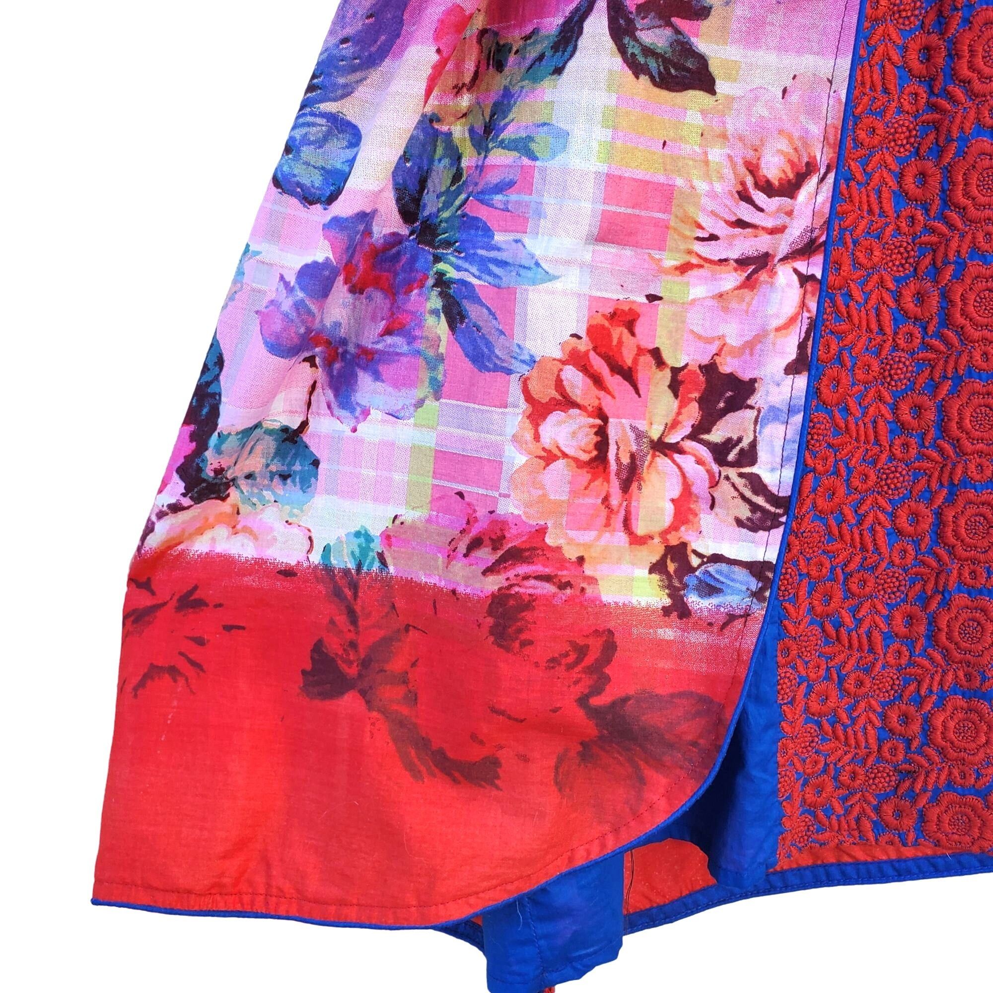 Other Long Sleeve Dress Floral Red Blue Embroidered Patchwork Kame Size S / US 4 / IT 40 - 14 Thumbnail