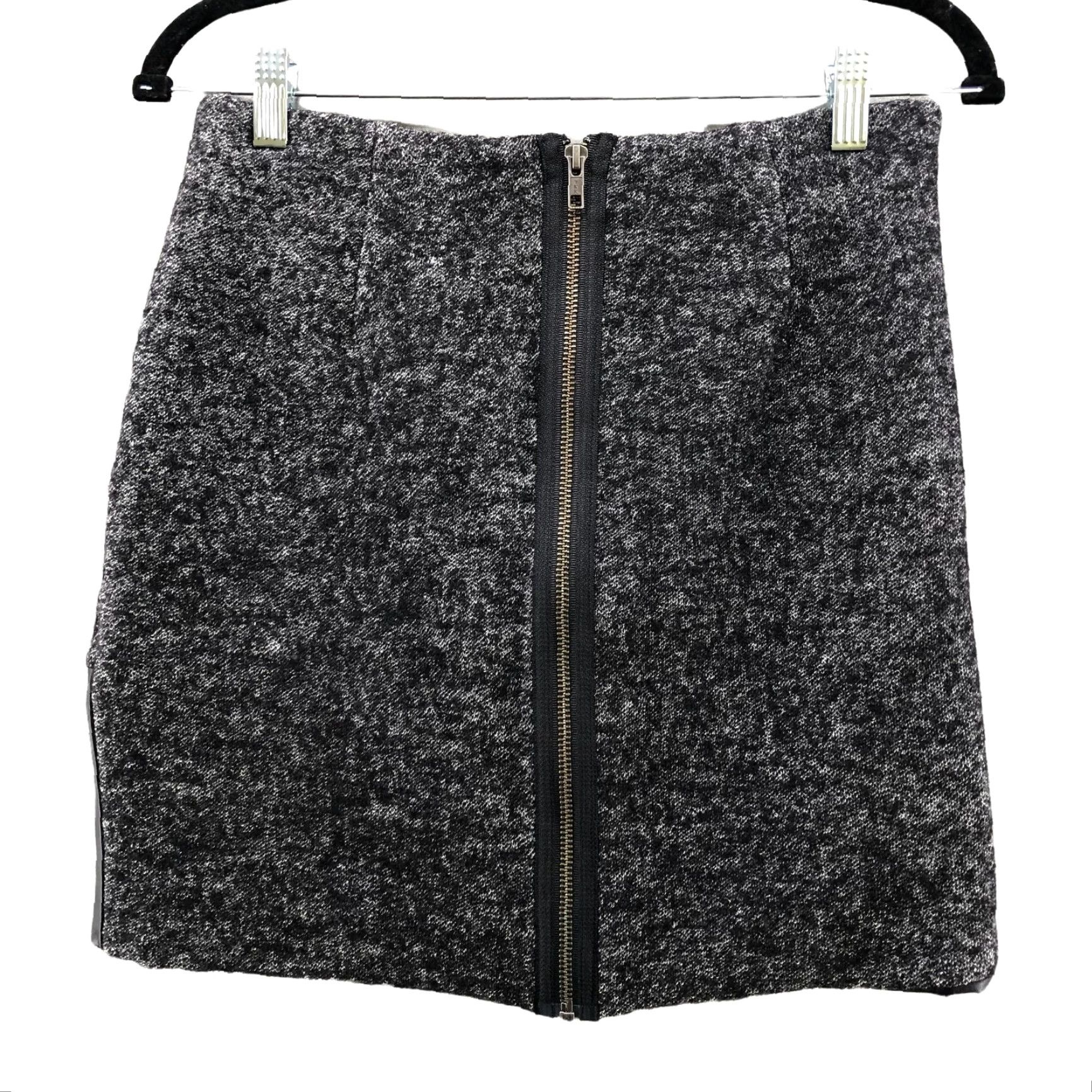 Vintage NWT Cut25 Leather Wool Blend Mini Skirt Size 10 Black Gray Mixed Media Edgy Rock Womens Skirt Short Zipper Size 32" / US 10 / IT 46 - 2 Thumbnail