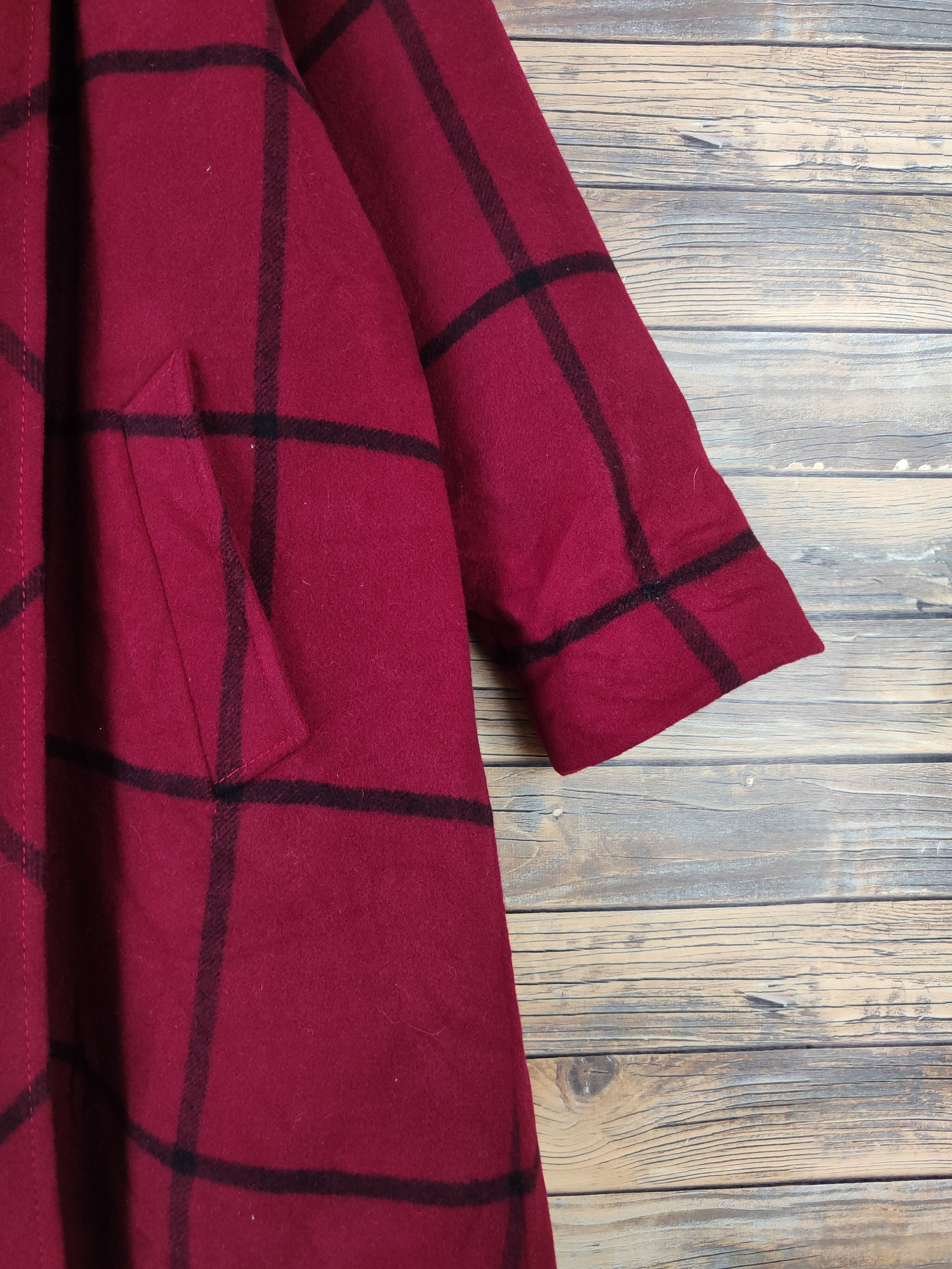 Vintage Pierre Manteam checkered Red Wool Coats #W2228 Size L / US 10 / IT 46 - 6 Thumbnail