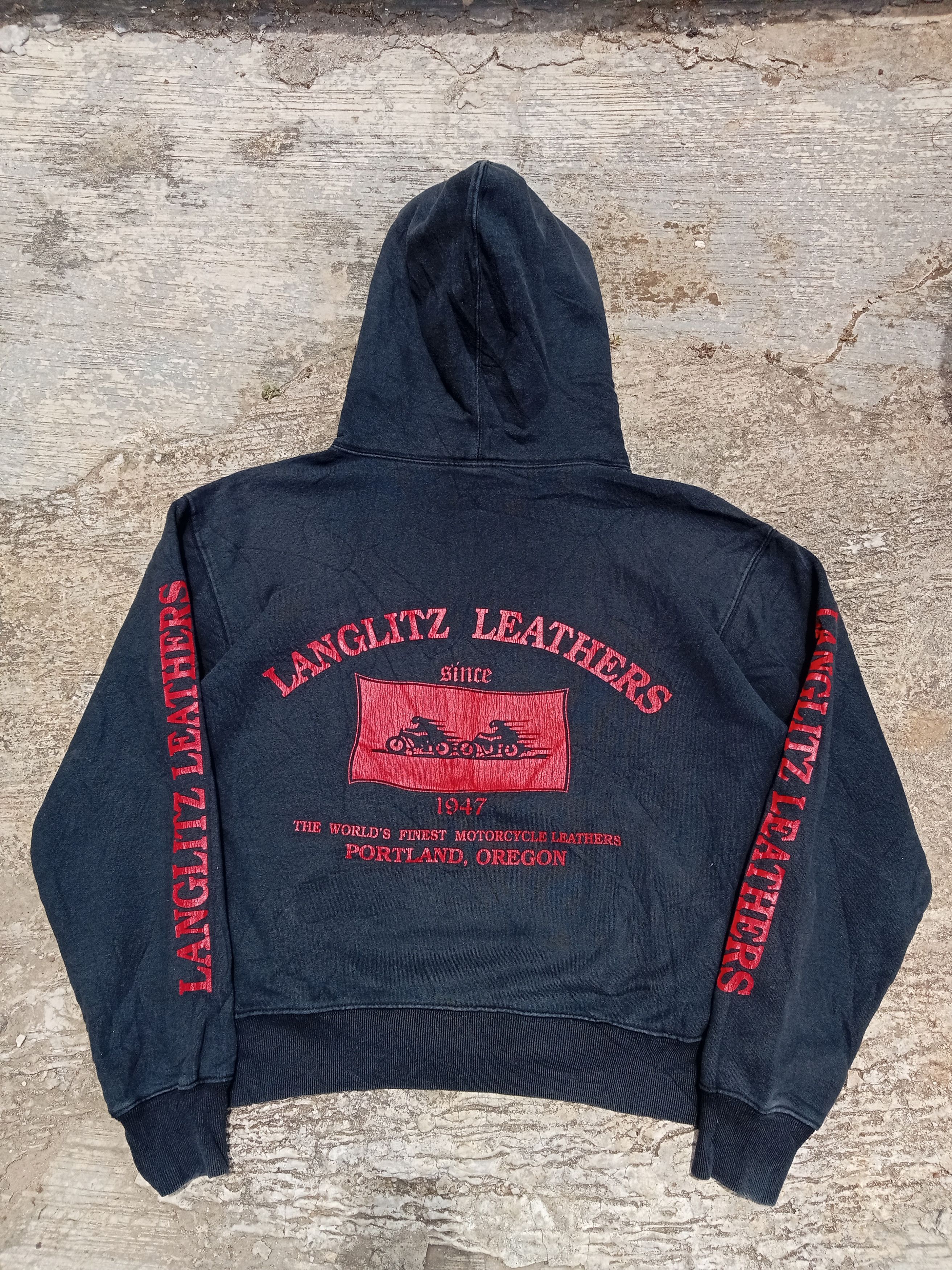 Image of Racing Langlitz Lheather Motorcycle Hoodie in Faded Black, Men's (Size Small)