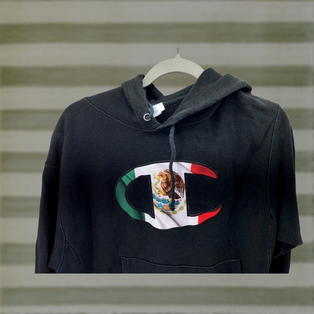 Champion VINTAGE Champion Reverse Weave Sweatshirt Mens M Black Hooded Pullover Mexico Flag Logo Size US M / EU 48-50 / 2 - 1 Thumbnail